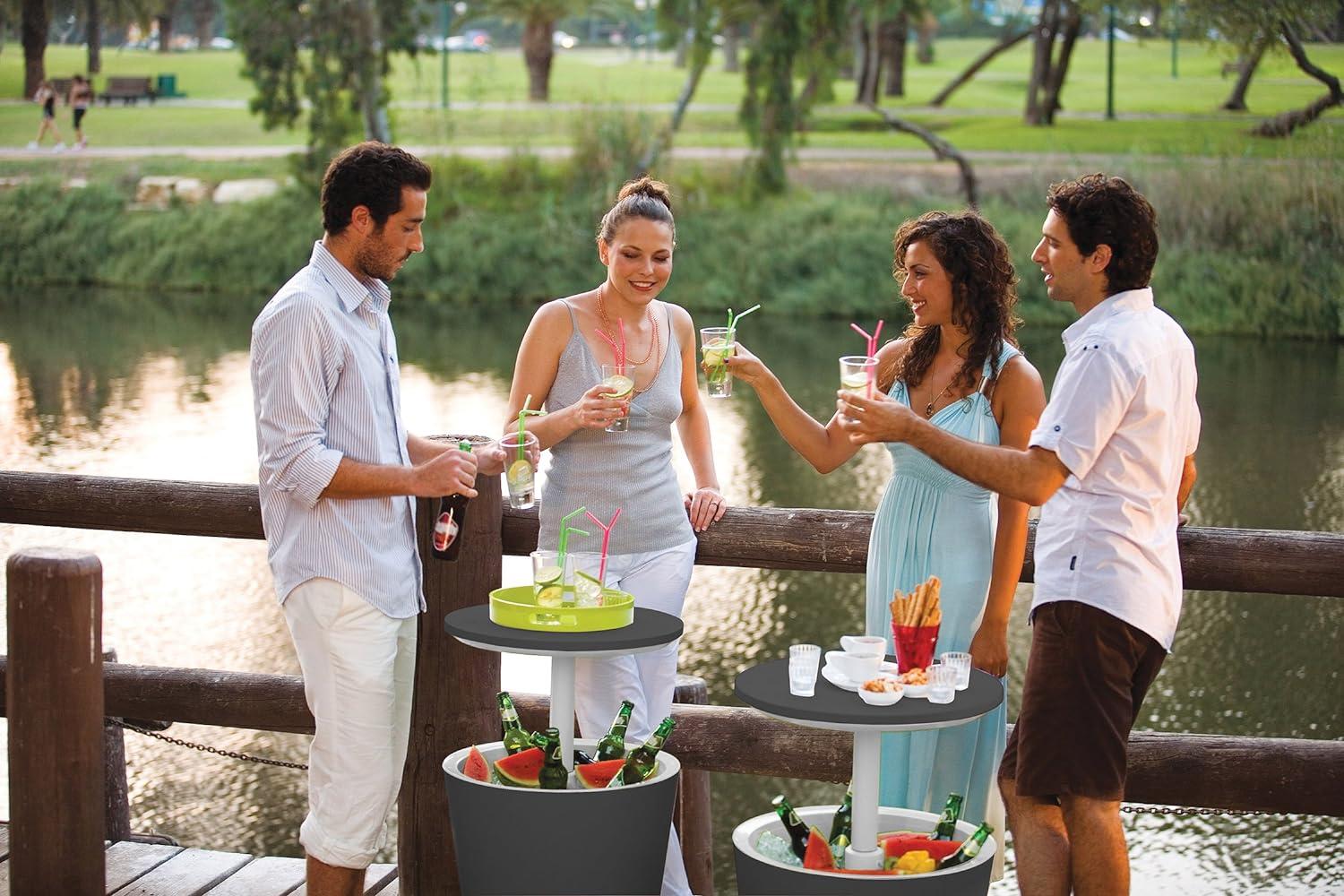 Keter Keter 32 Qt. Cool Bar Cooler Outdoor Weather Resistant Patio Furniture 2 in 1 Pop Up Cocktail Side Table and Beverage Cooler Combo