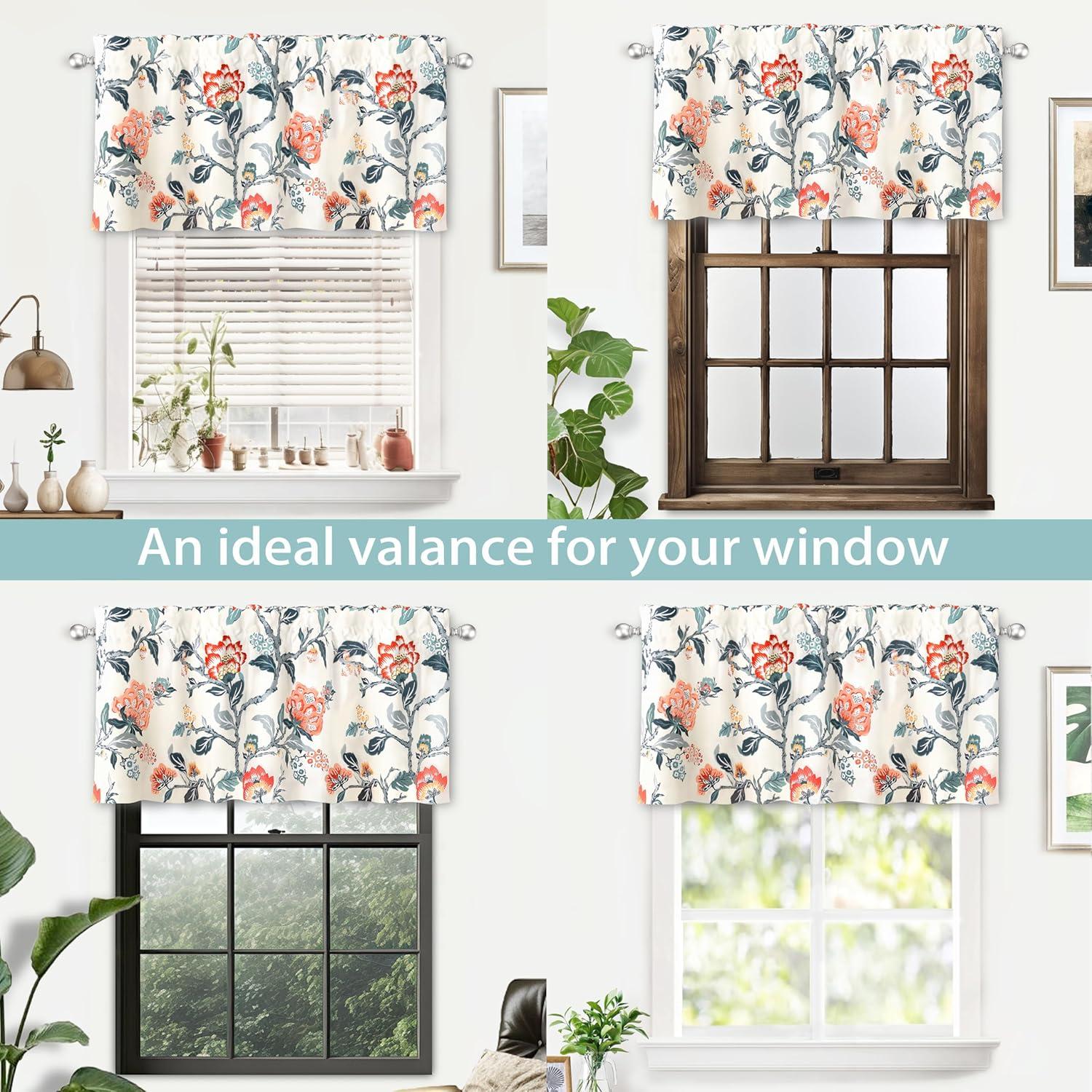 Ada Ivory Orange Teal Floral Thermal Insulated Window Valance