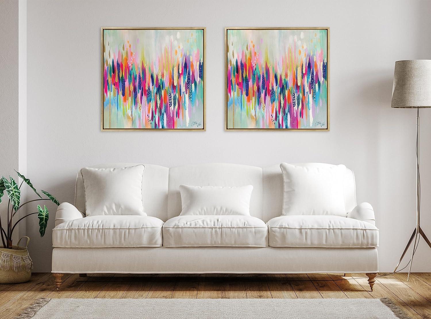 Kate and Laurel Sylvie Brushstroke 154 Framed Canvas Wall Art by Jessi Raulet of Ettavee, 30x30 Gold, Modern Abstract Colorful Fun Art for Wall