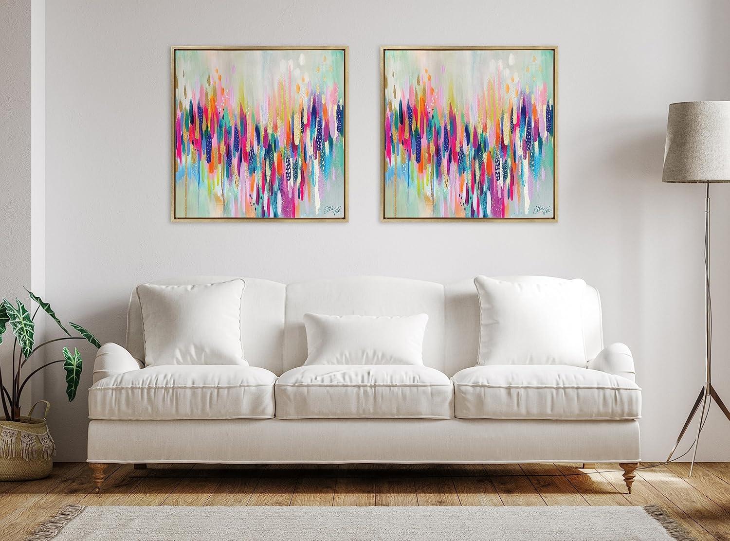 Kate and Laurel Sylvie Brushstroke 154 Framed Canvas Wall Art by Jessi Raulet of Ettavee, 30x30 Gold, Modern Abstract Colorful Fun Art for Wall