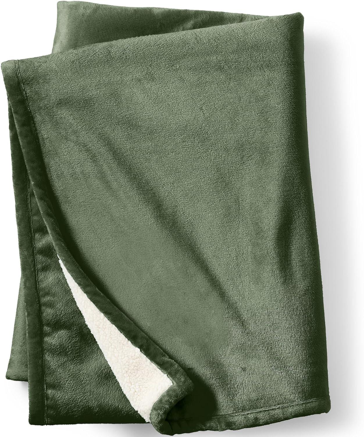 Lands' End High Pile Fleece Throw Blanket - 50x70 inches - Estate Green