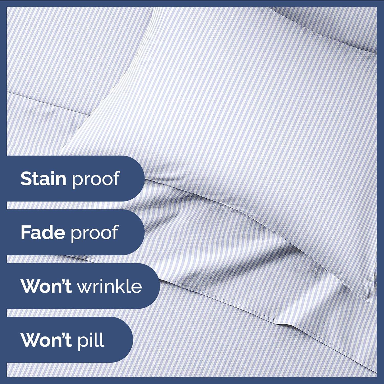 CGK Linens Kids 4 Piece Bed Sheet Set - Cute & Cozy Wrinkle-Resistant with Vibrant Designs in Blue Stripes, Size Full