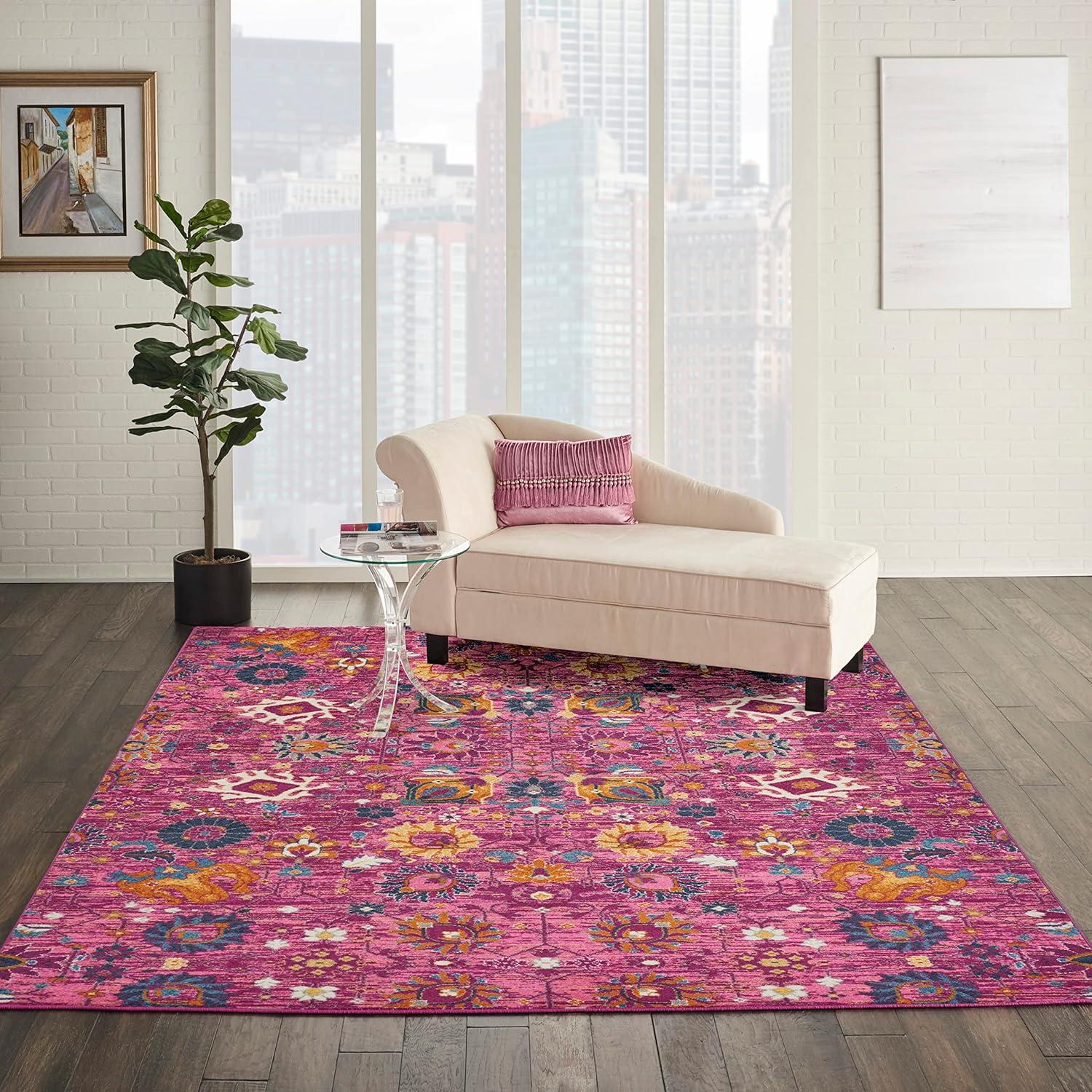 Fuchsia Floral Bliss Synthetic 8' x 10' Rectangular Area Rug