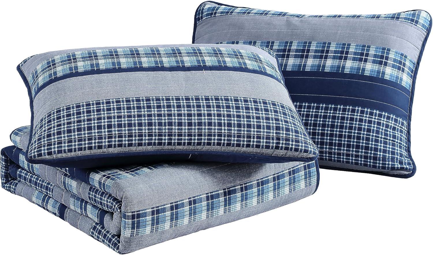 Nautica Addison Cotton Reversible Blue Quilt Set