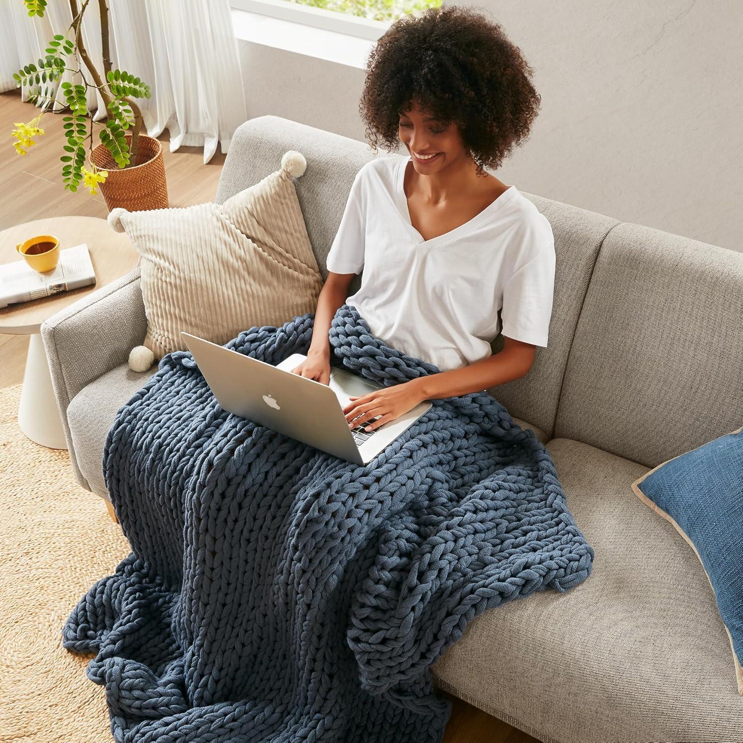 50"x60" Chunky Double Knit Handmade Throw Blanket Indigo - Madison Park
