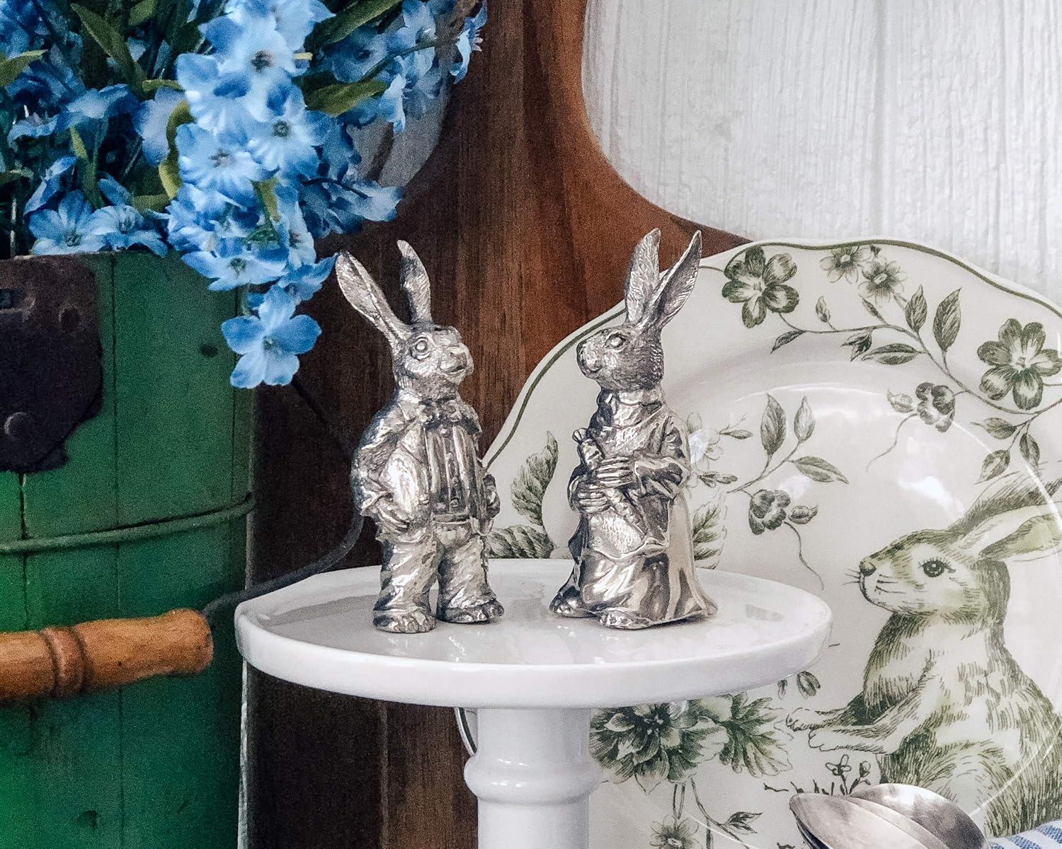 Vagabond House Garden Friends Easter Pewter Dressed Rabbits Salt and Pepper Shakers Set