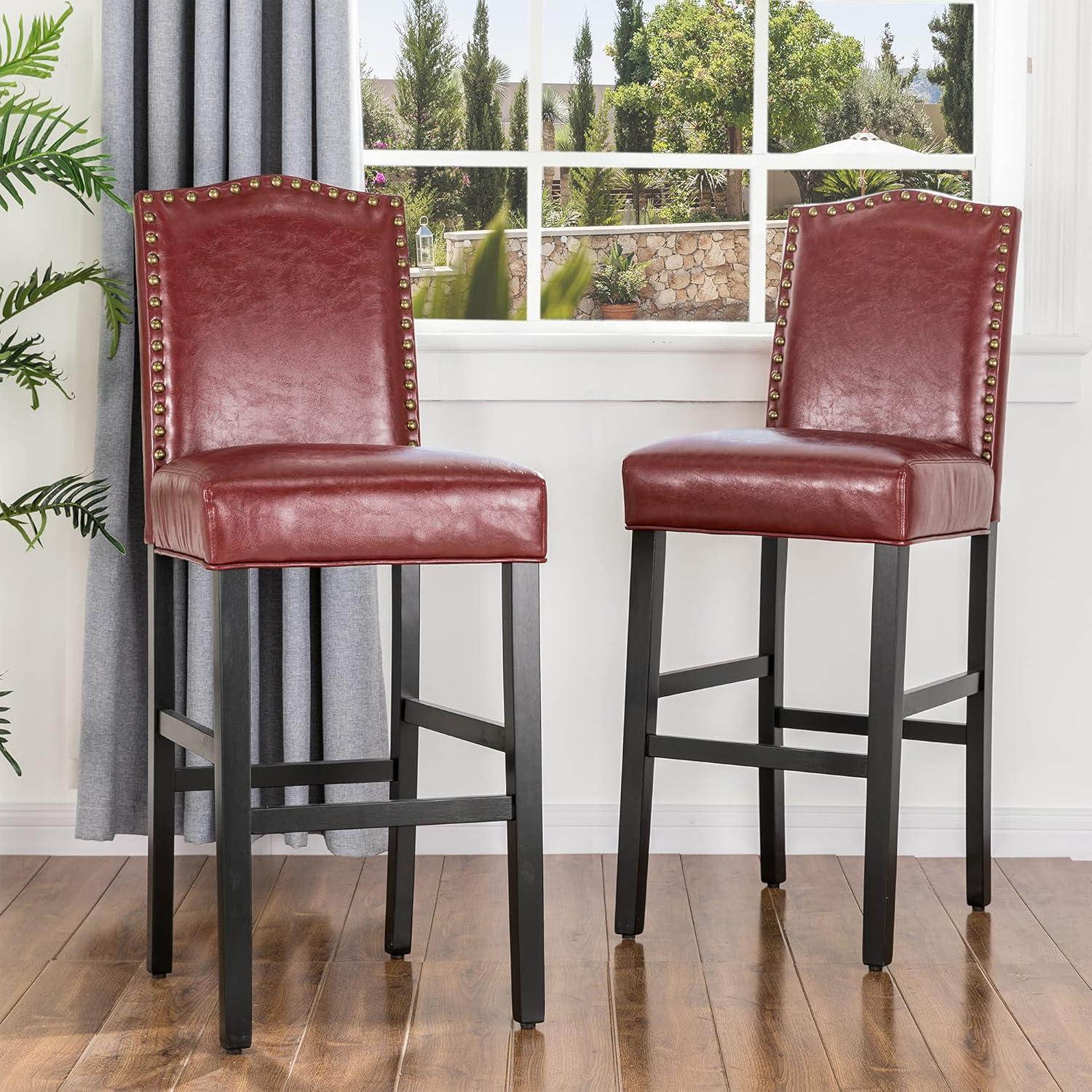 Set of 2 Upholstered PU Barstools with Studded Decor - Glitzhome
