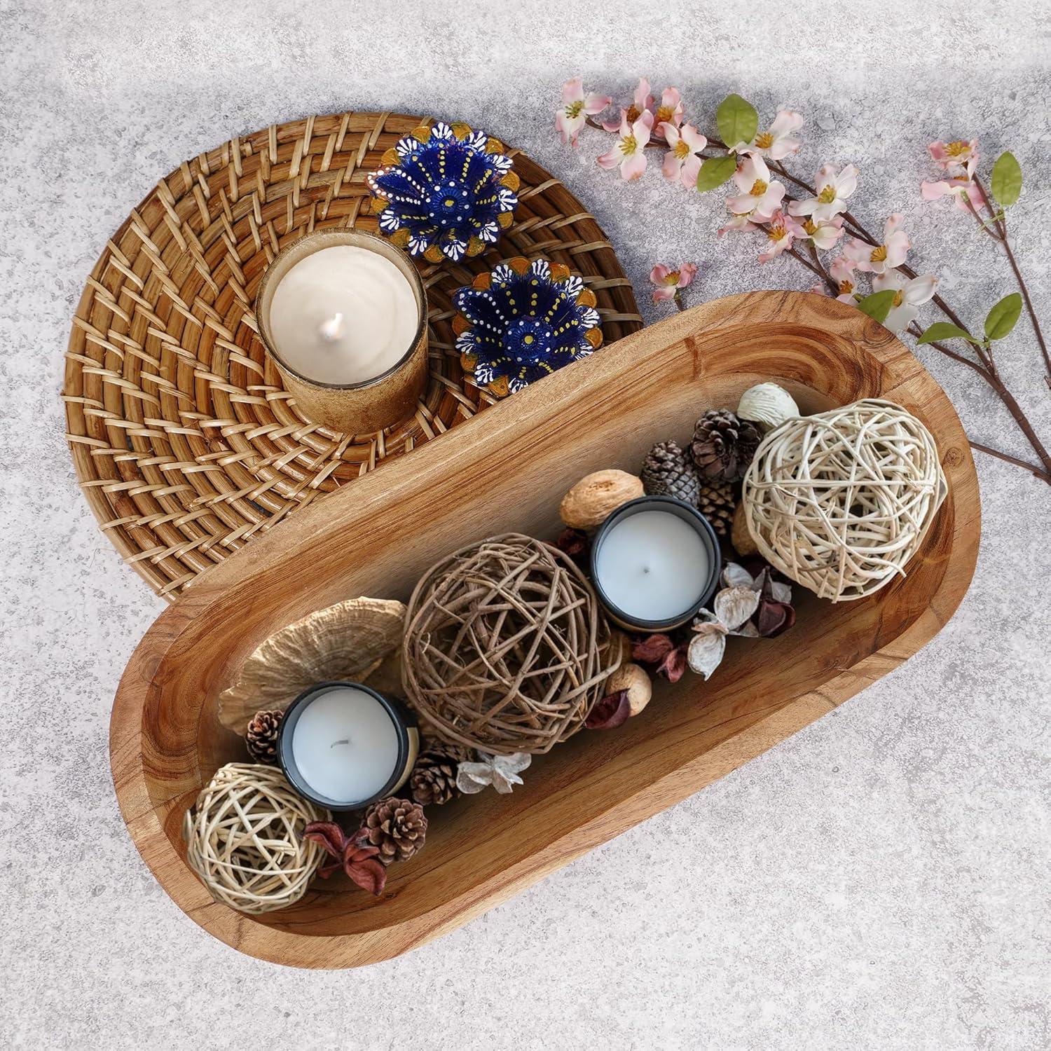 Luxe Designs | Handmade Decorative Wooden Bowl for Home, Bathroom and Kitchen Counter | Acacia Wood Large Dough Bowl Fits Cosmetics, Keys & More | 17"L x 3" H x 8" W