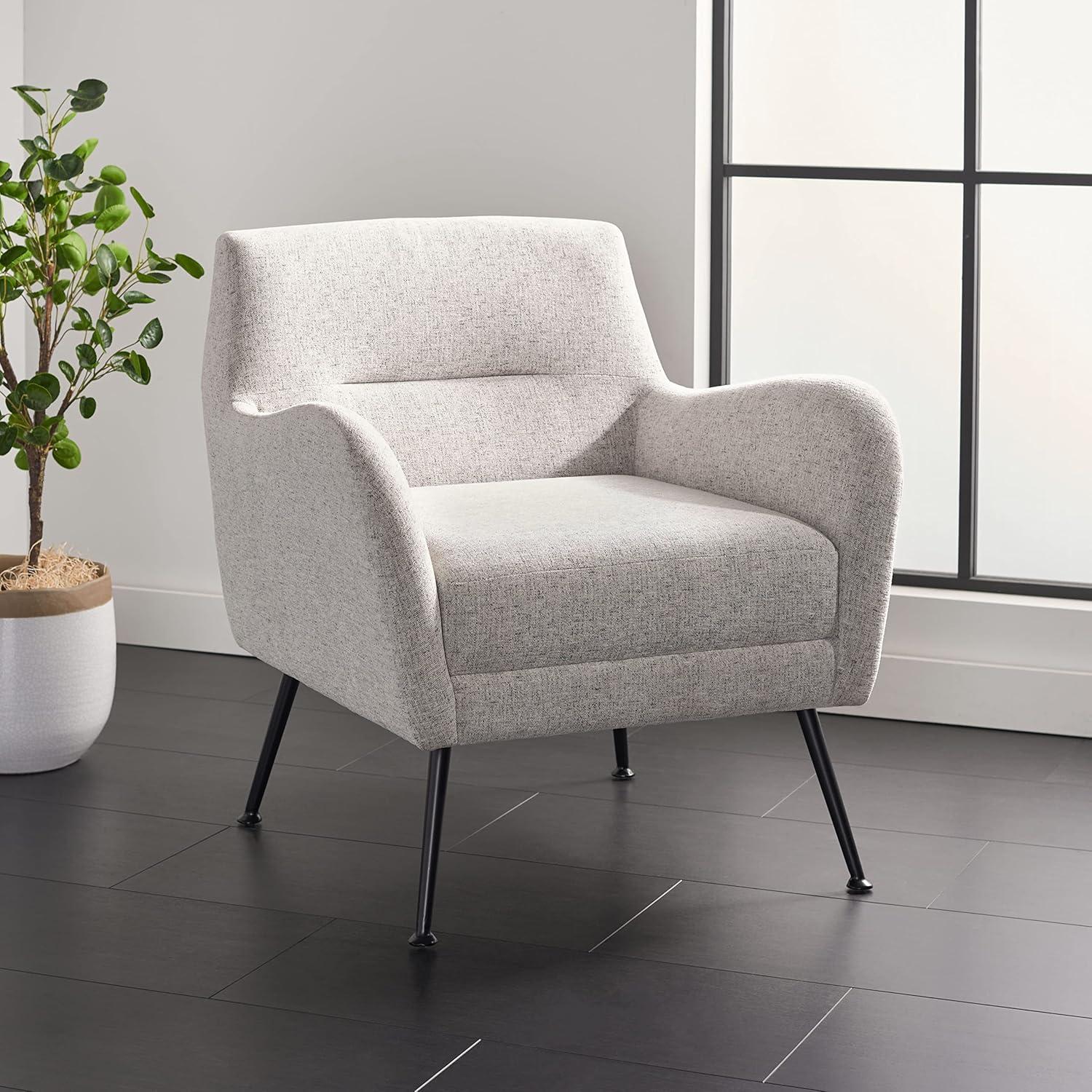 SAFAVIEH Tilbrook Tufted Arm Chairs, Light Grey/Black (26.8 in. W x 29.3 in. D x 29.5 in. H)