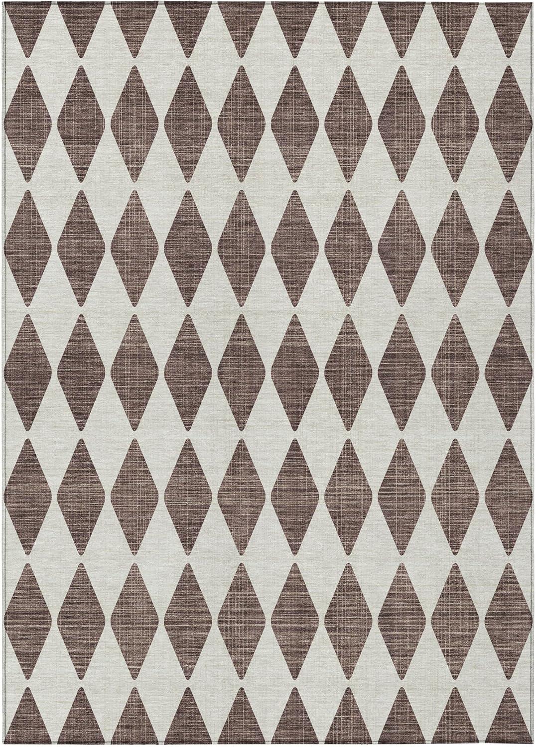 Brown Diamond Pattern Synthetic 8' x 10' Washable Rug