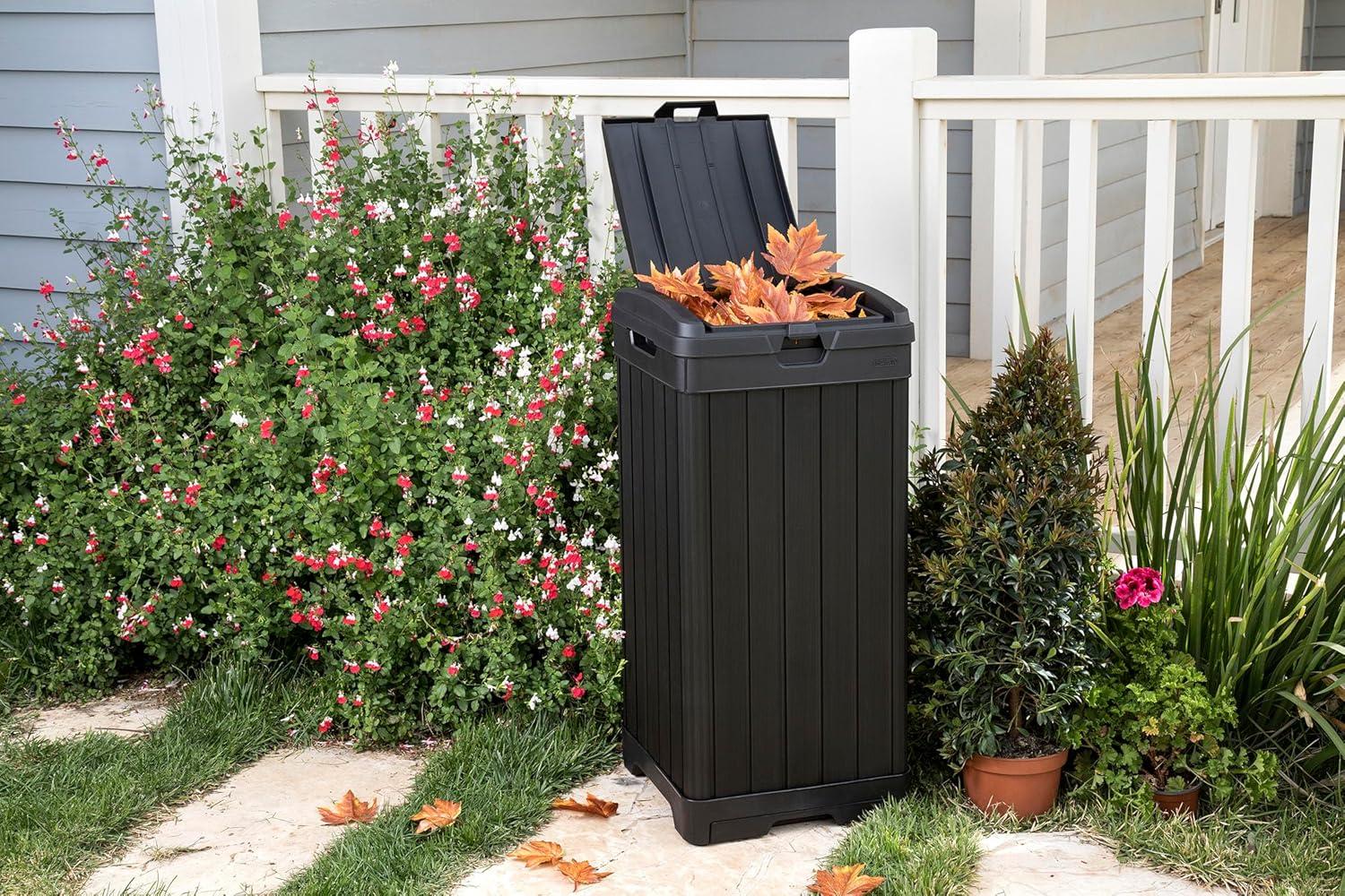 Baltimore Black Plastic Outdoor Trash Can with Pull-out Drawer