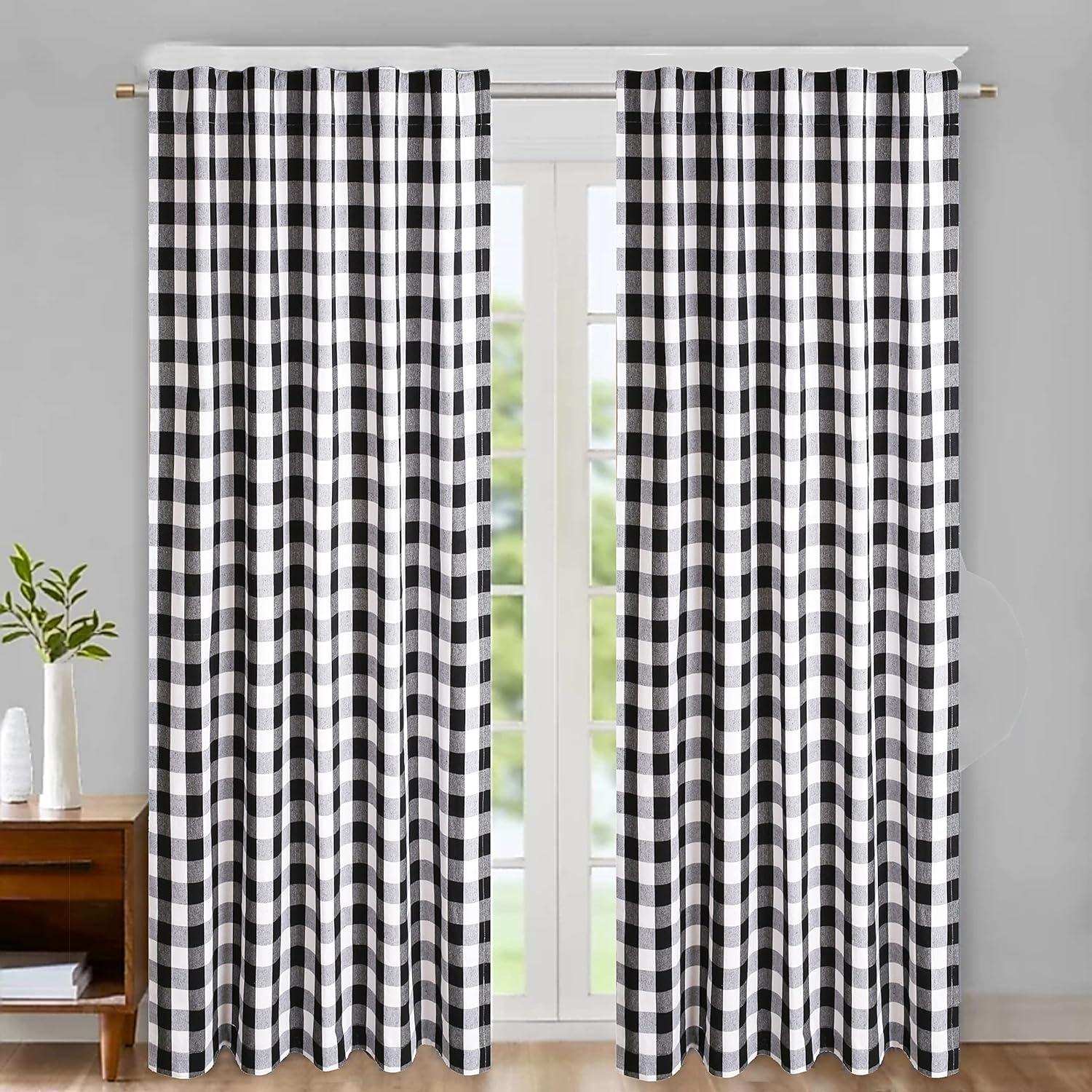 Black and White Cotton Gingham Check Plaid Curtain Panels