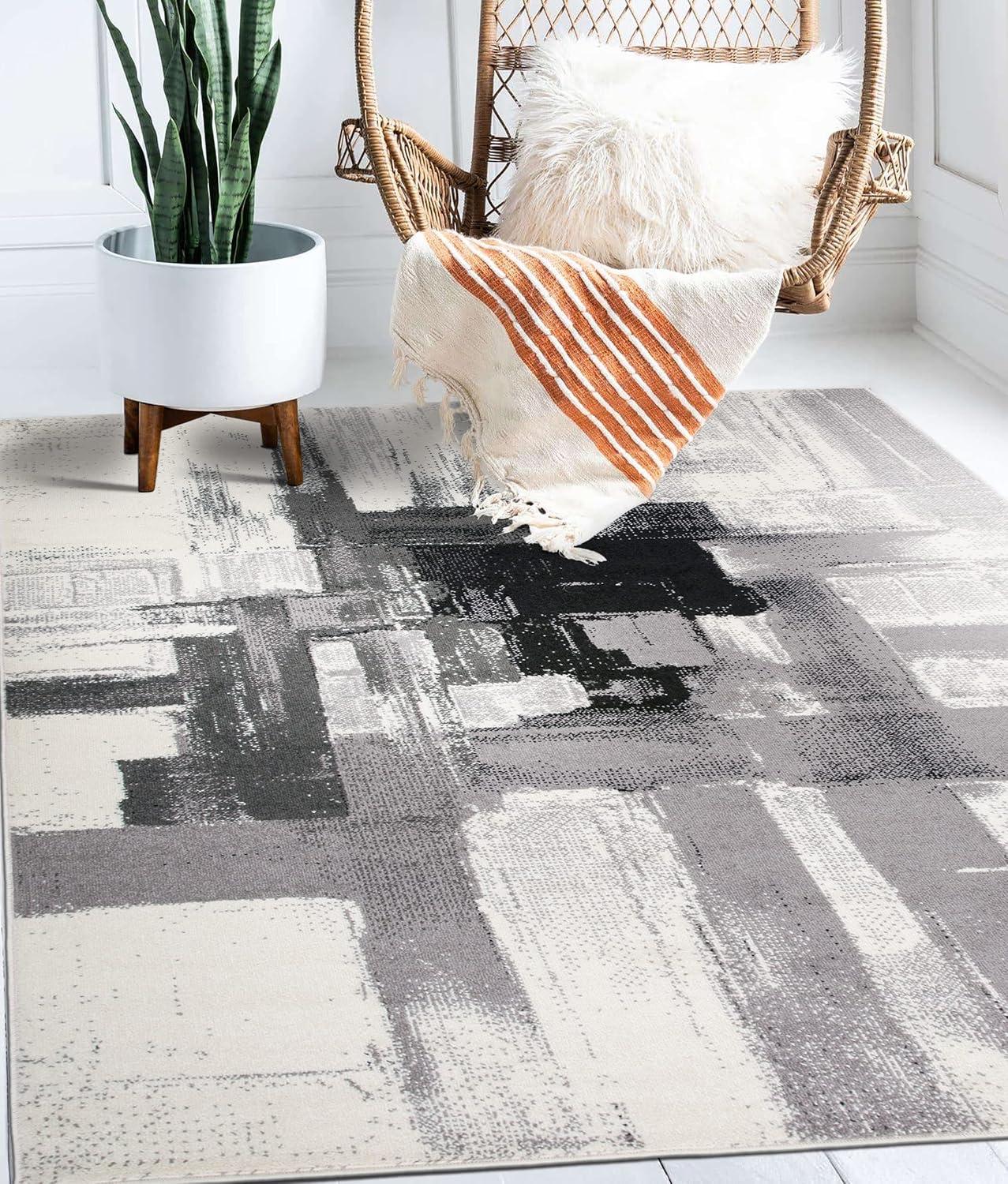 World Rug Gallery Contemporary Modern Abstract Black 5' x 7' Area Rug:  Stain-Resistant,  Pet Friendly,  Low Pile,  Indoor Use