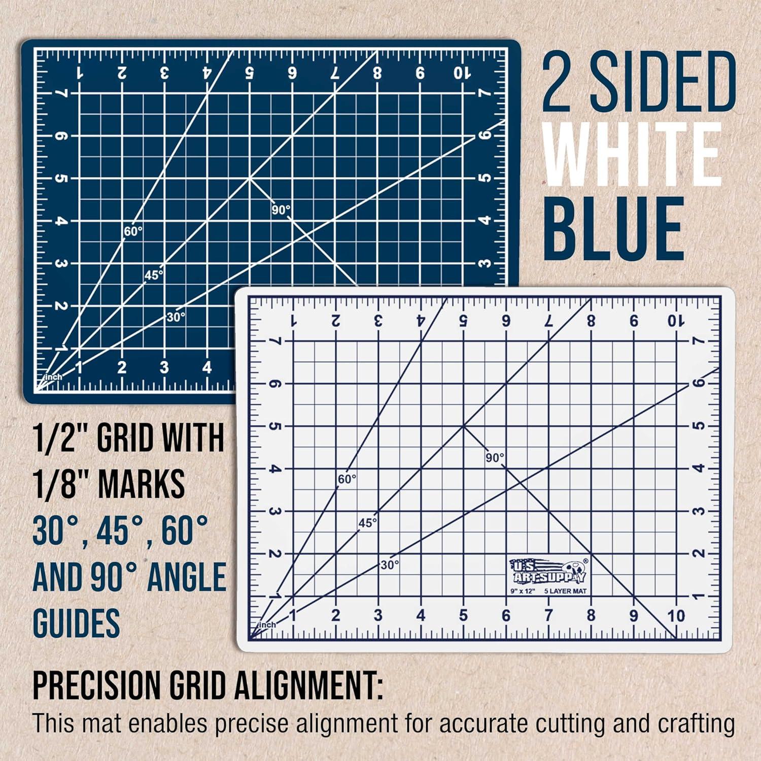 U.S. Art Supply 2 Pack of 9" x 12" White/Blue Professional Self Healing 5-6 Layer Double Sided Durable Non-Slip PVC Cutting Mat