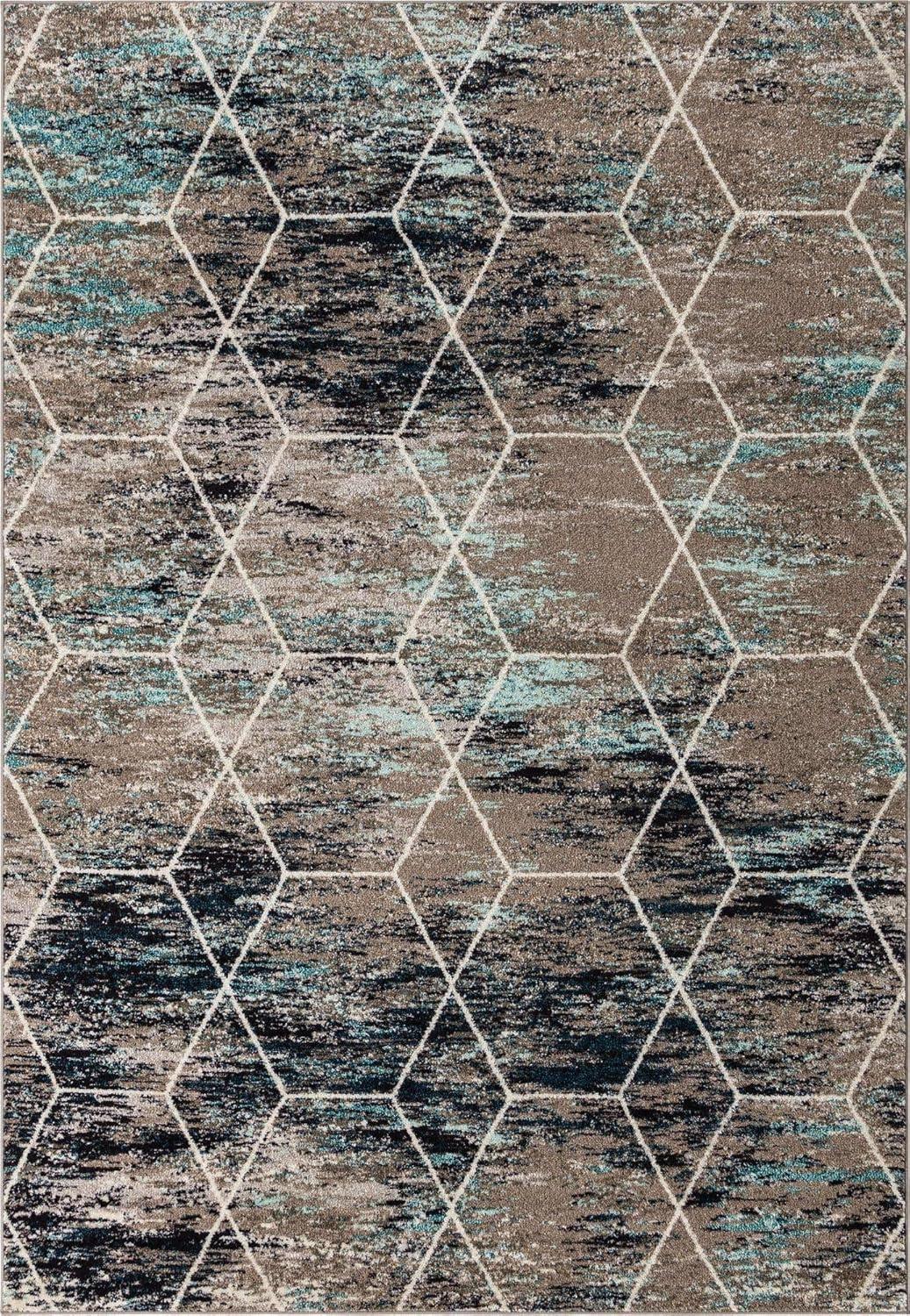 Unique Loom 7' 0 x 10' 0 Trellis Frieze Geometric Black Area Rug