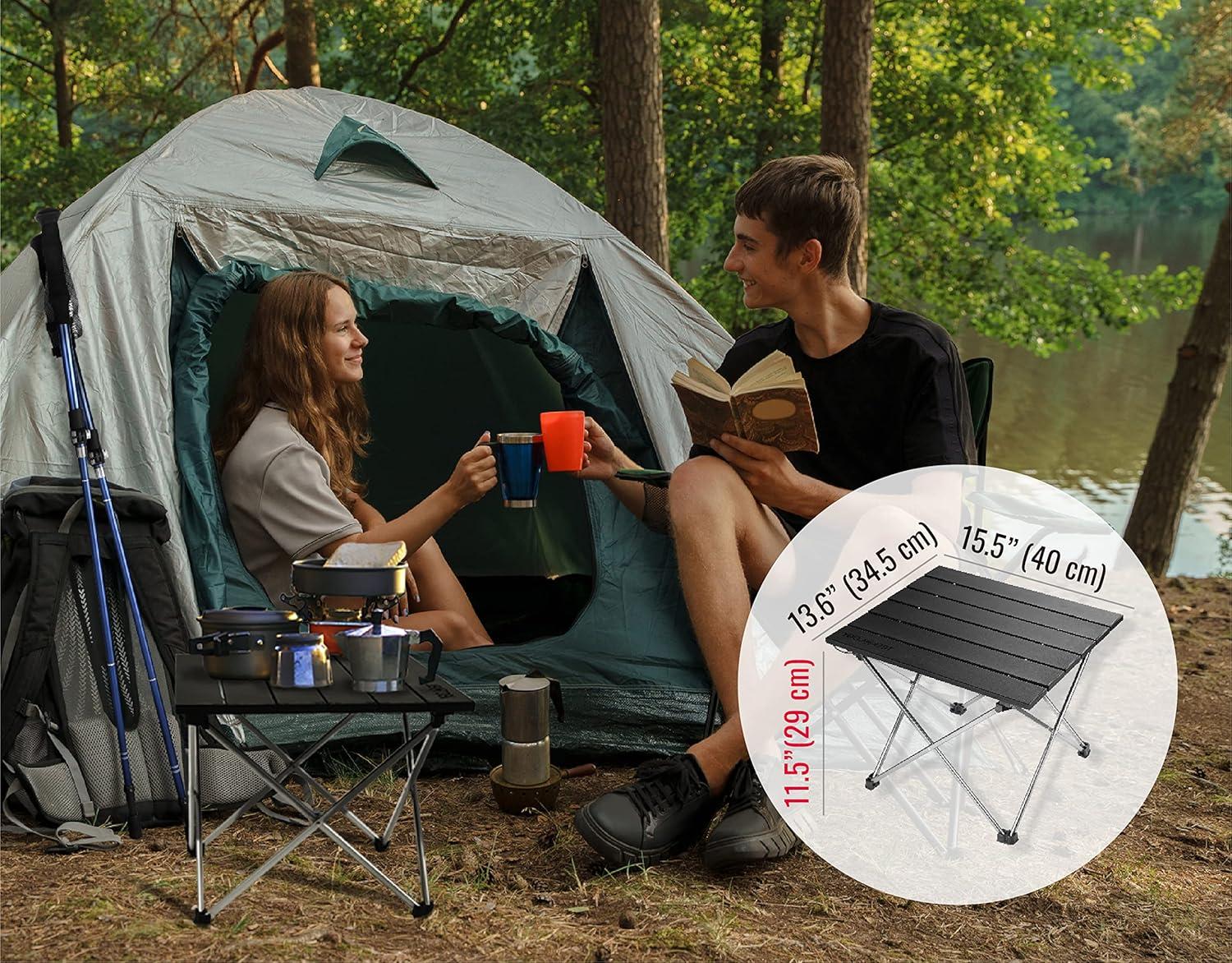 Trekology Foldable Aluminum Camping Table with Enforced Robust Hinged Connection.