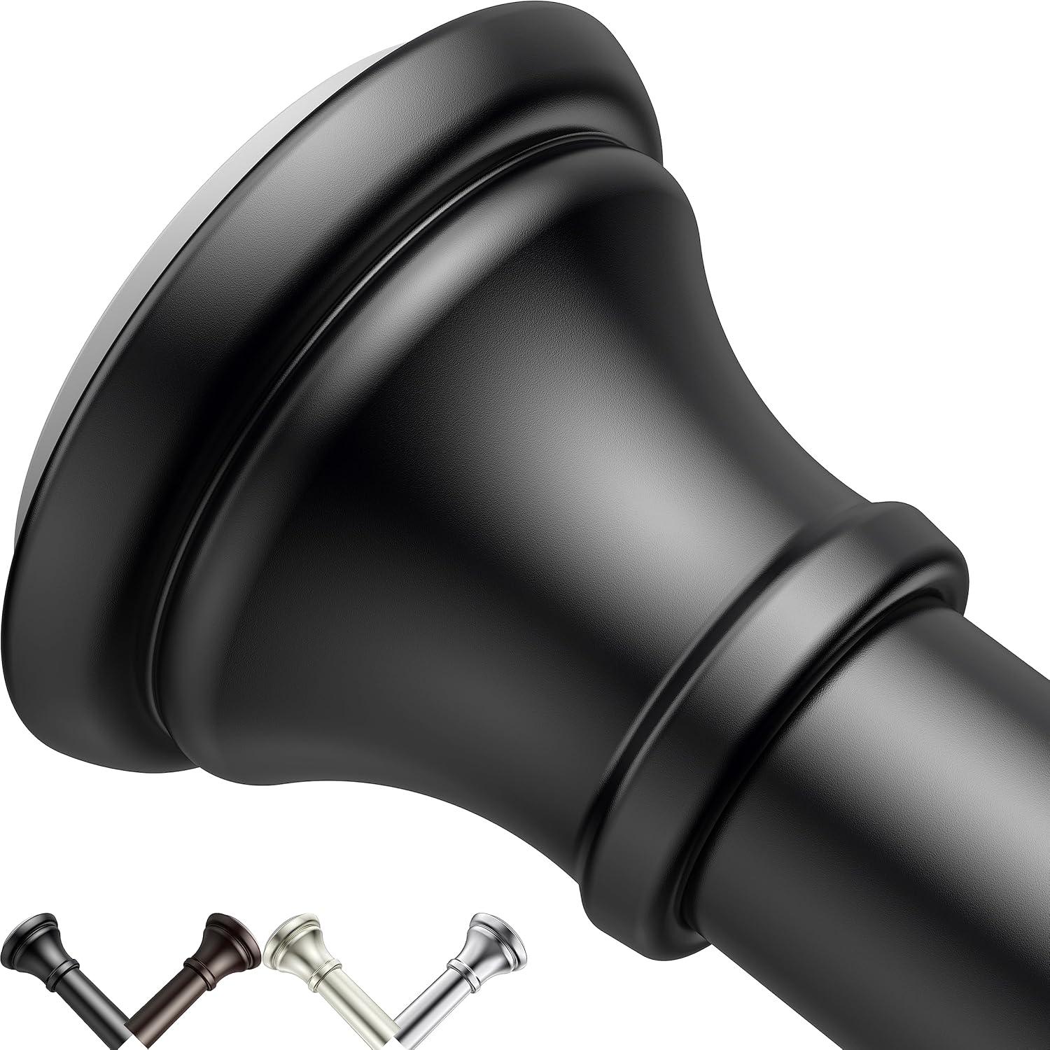 BloomFlower Black Shower Curtain Rod, 43-72 inches, Matte Black,Never Rust , Metal Rod,Tension Rod with Spring