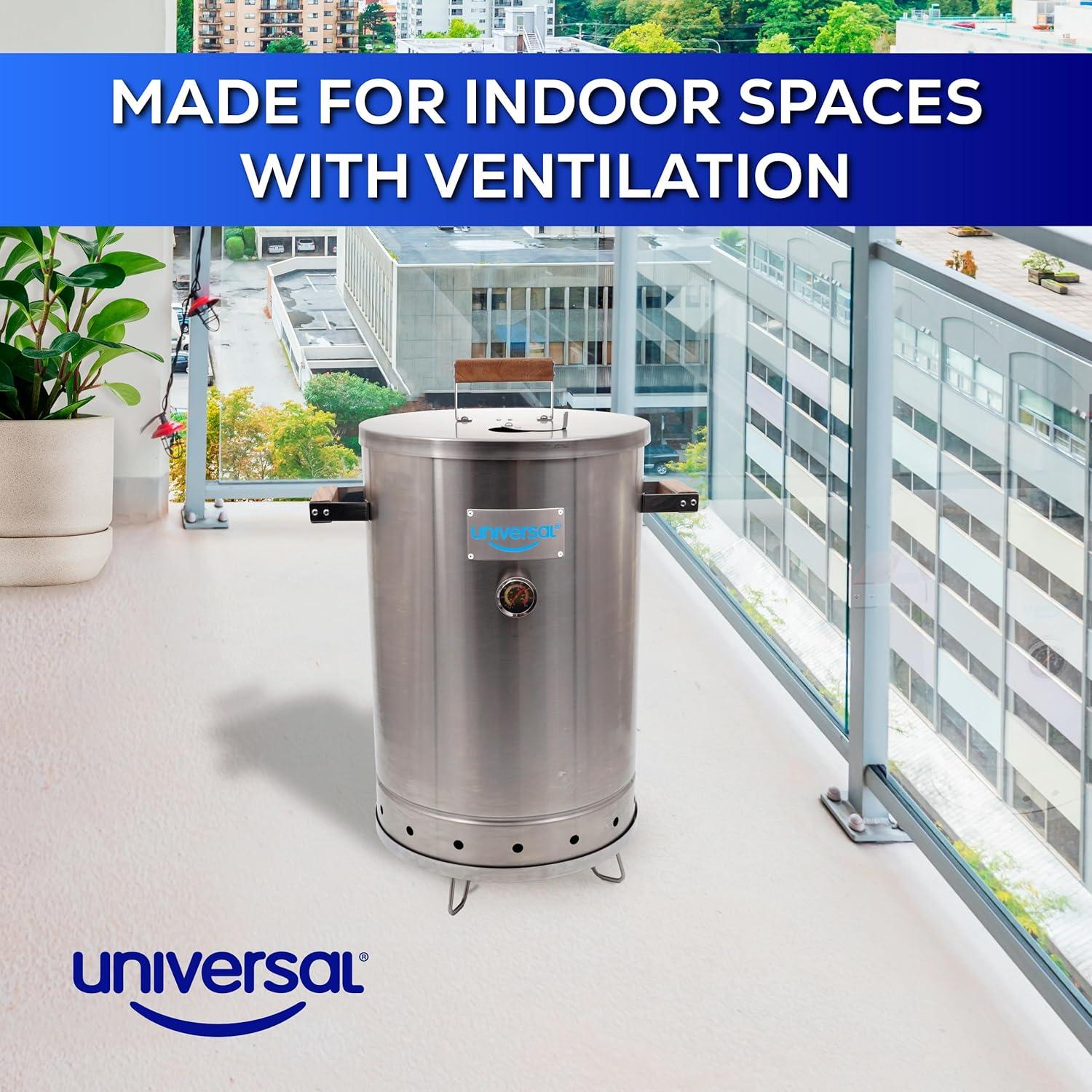 Universal Universal 20-Pound Stainless Steel (25-Servings) Charcoal Barrel Smoker With Thermometer & Airlock System - 20.5 X 29.6 X 15.5 Inch, 2 In 1 Vertical Grill And Smoker, Slow Cooking Barrel