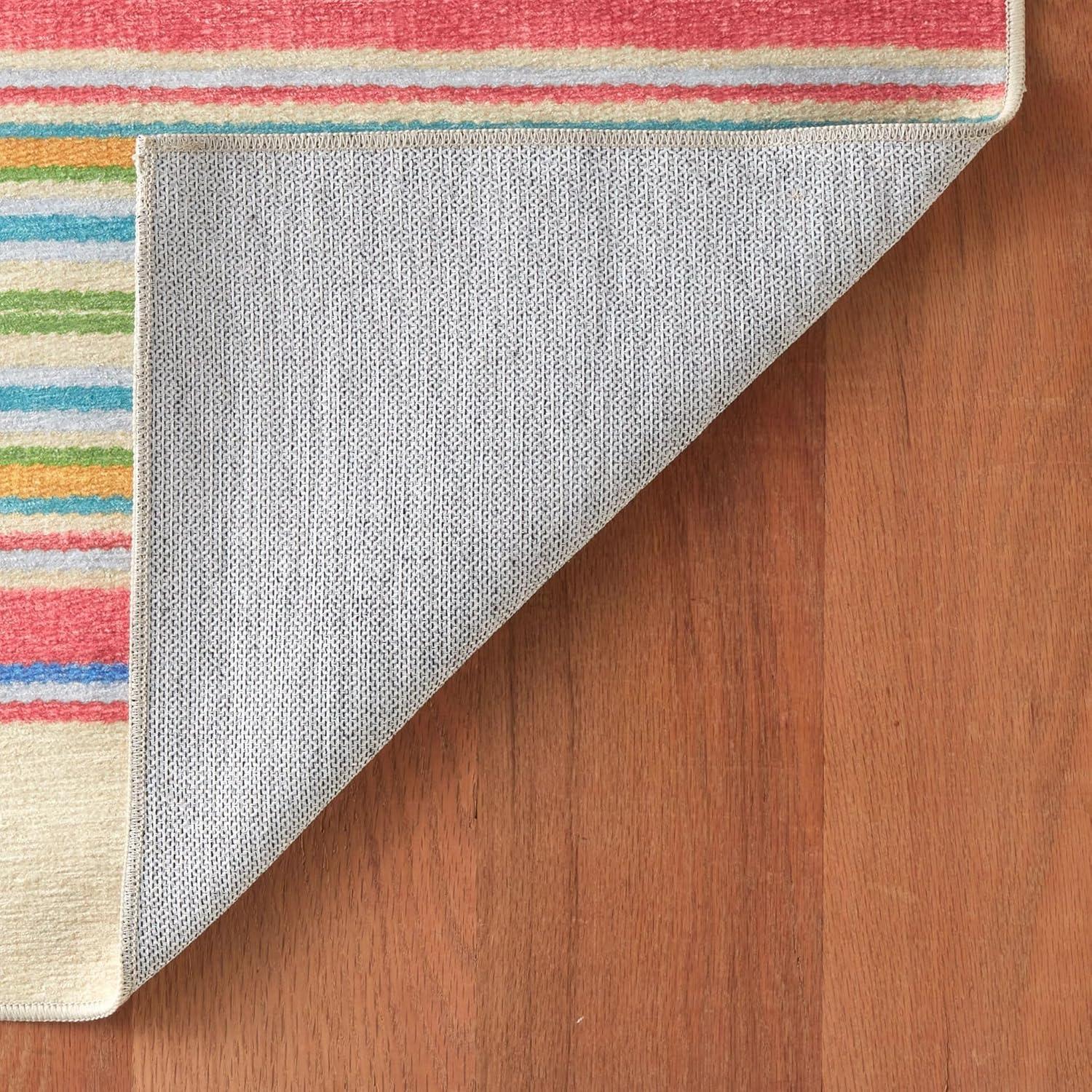 Blue Awning Stripe Machine Washable Rug