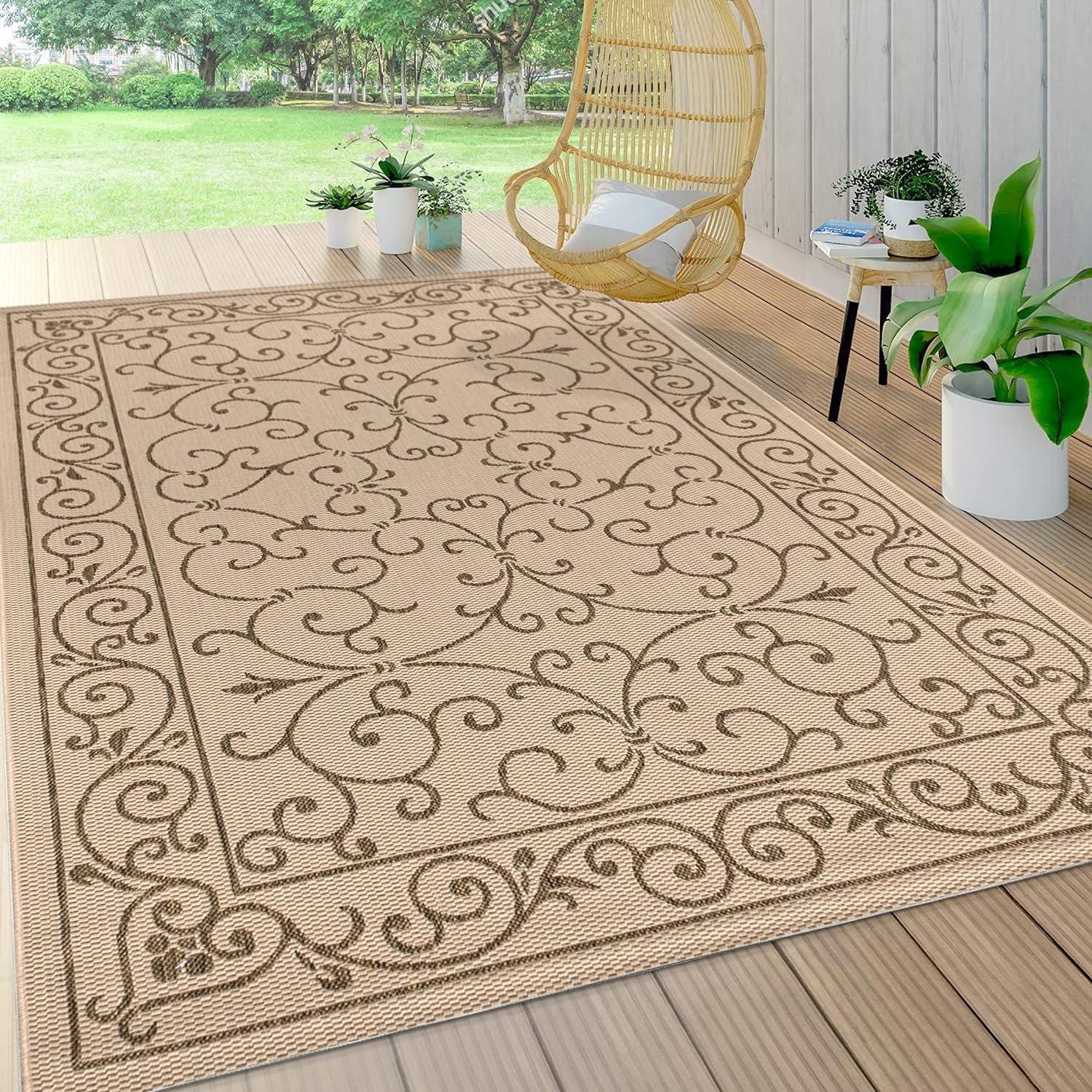 Charleston Vintage Filigree Textured Weave Indoor/Outdoor Area Rug  - JONATHAN Y