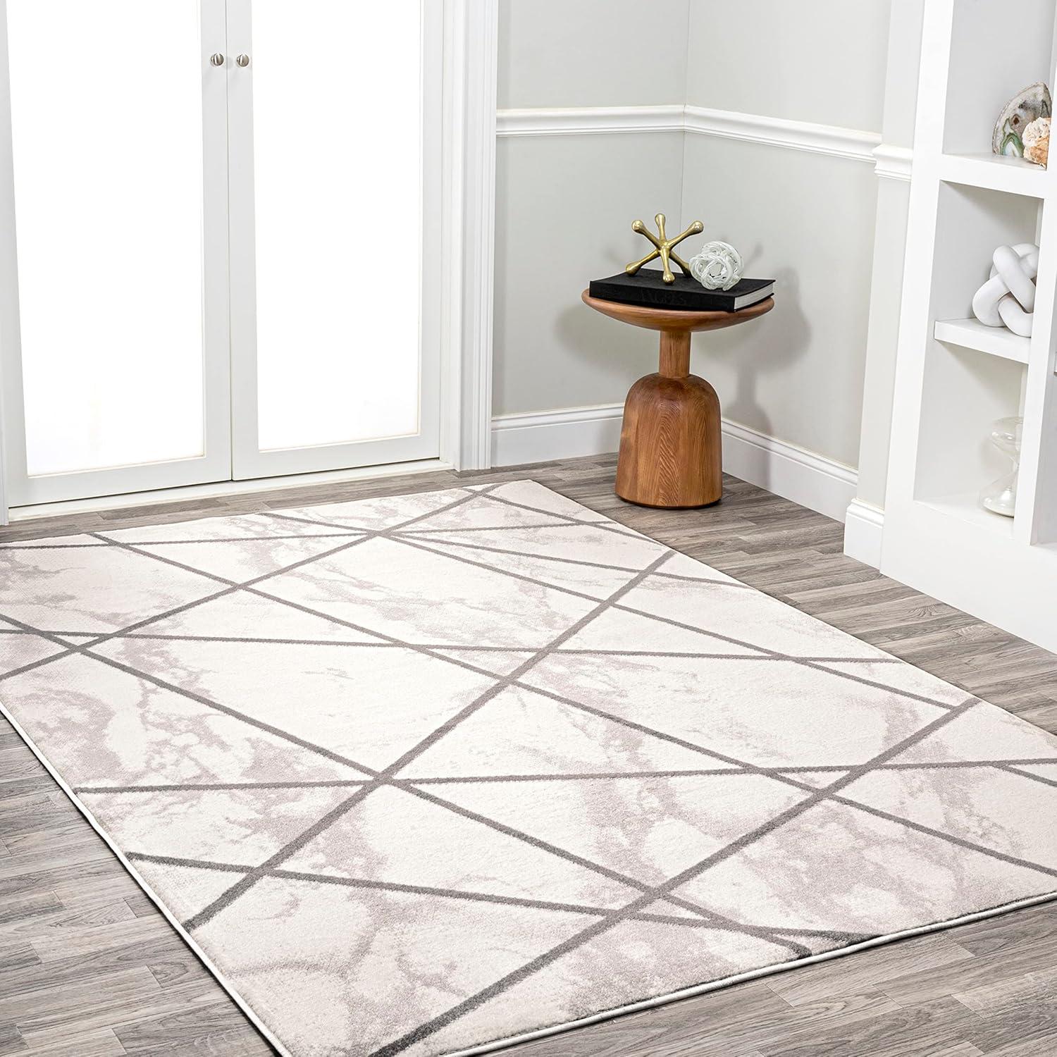 4' x 6' Patras Modern Geometric Marbled Area Rug, Ivory/Gray - JONATHAN Y
