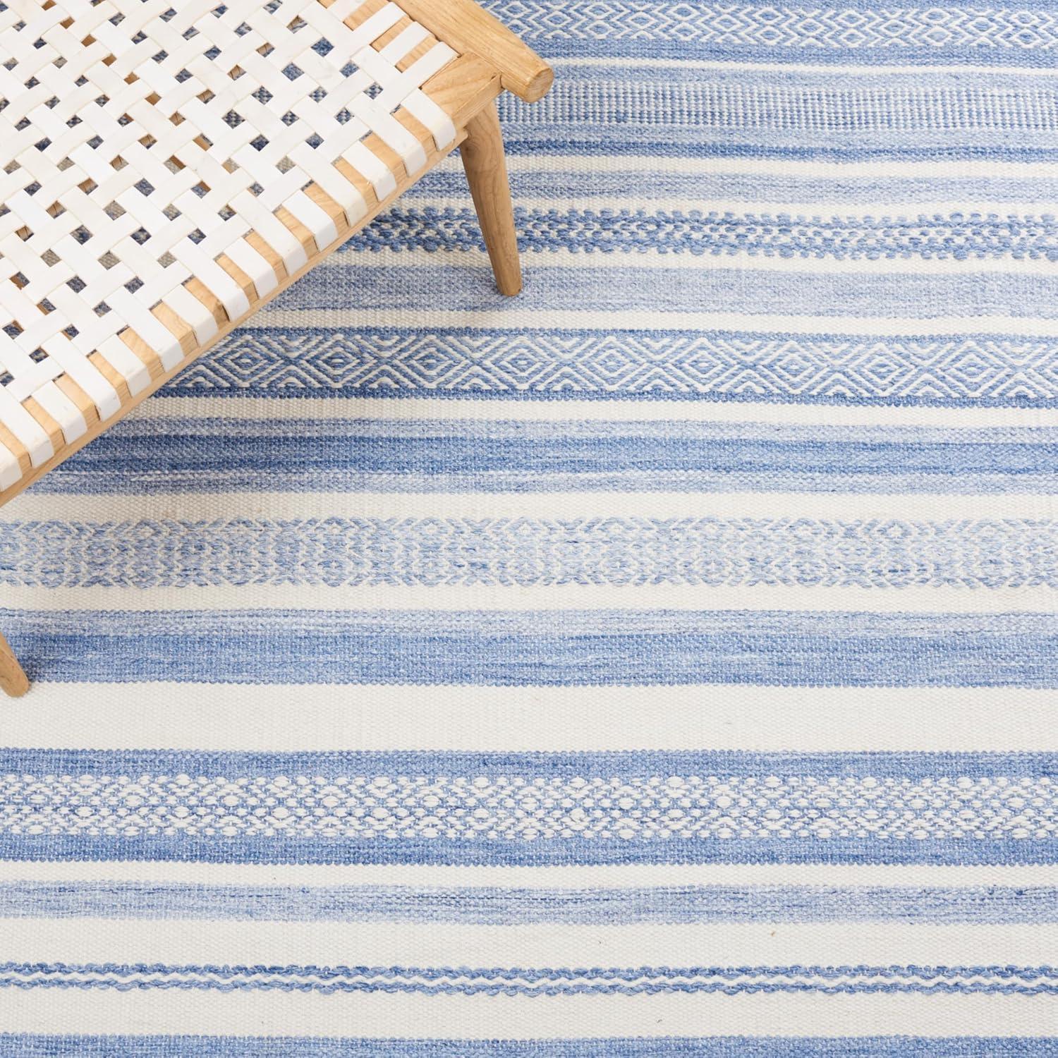 Striped Kilim STK425 Hand Woven Area Rug - Blue/Ivory - 5'x8' - Safavieh.