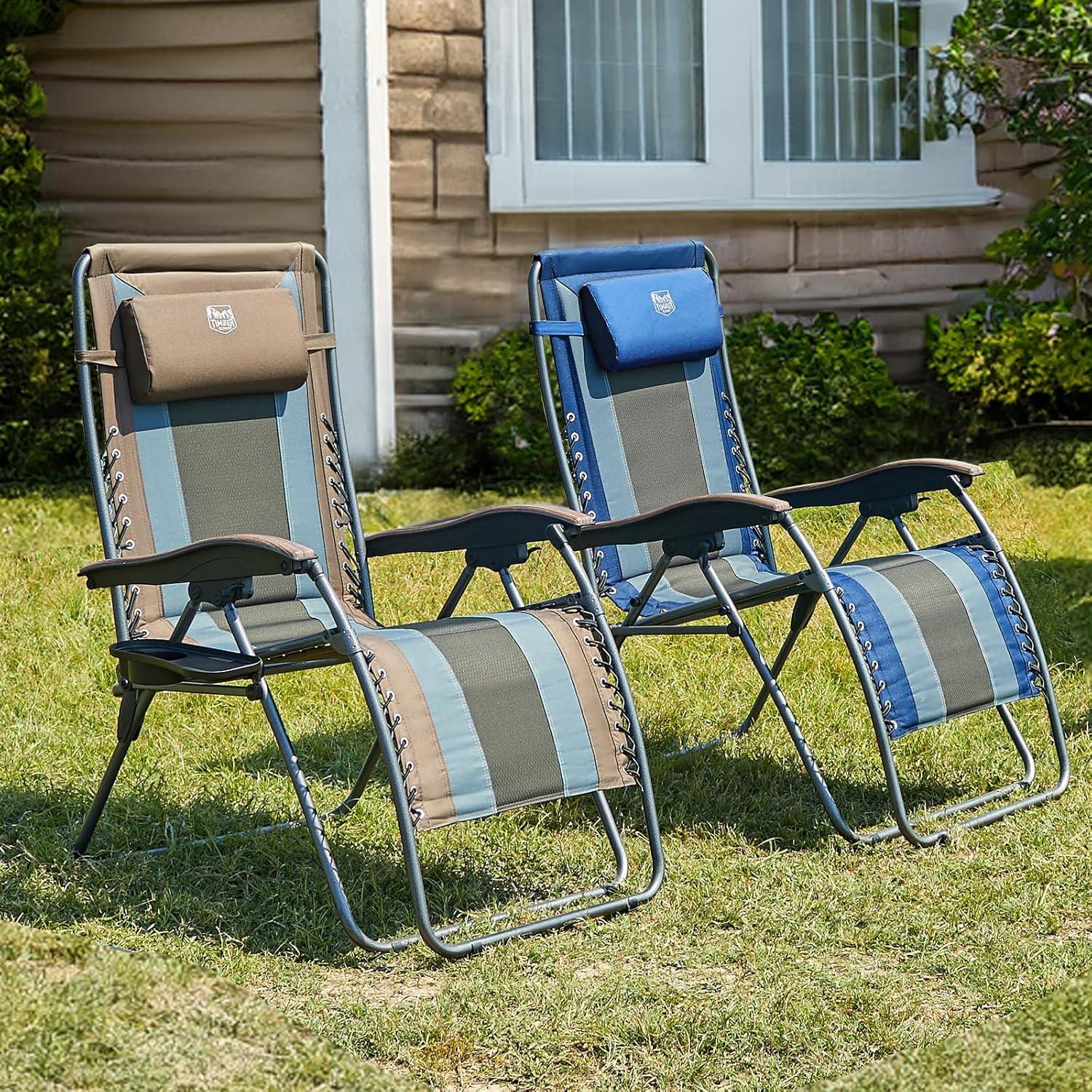 TIMBER RIDGE Oversized Zero Gravity Chair, Padded Reclining Lounge Chair with Adjustable Headrest & Cup Holder, Heavy Duty Support 350 lbs, Foldable for Camping, Lawn, Outdoor & Indoor