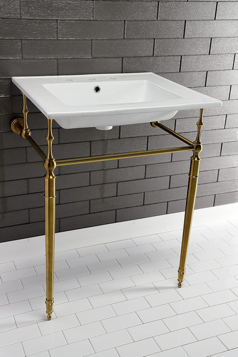 Kingston Brass Edwardian 25-Inch Ceramic Console Sink with Brass Legs (8-Inch, 3-Hole)