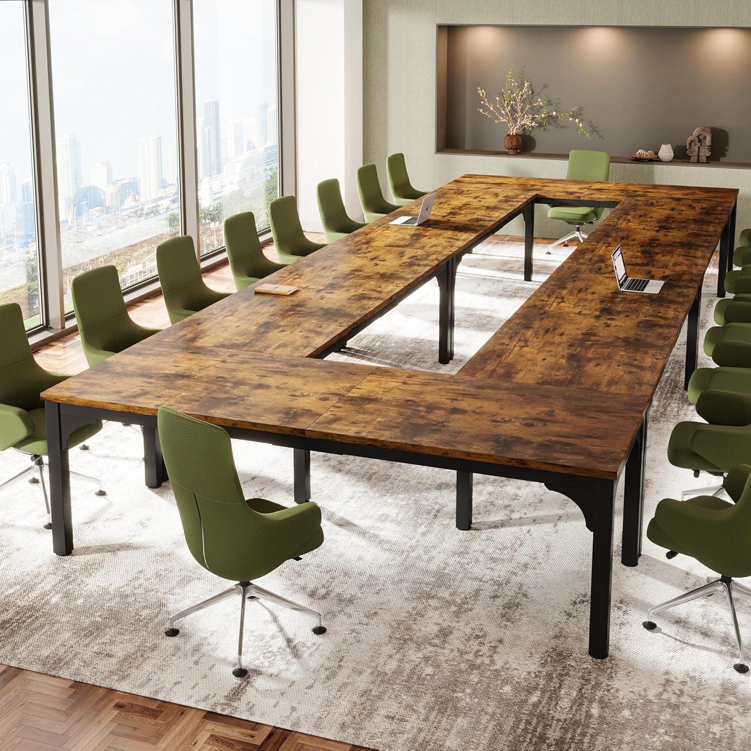 13FT Brown MDF and Metal Conference Table for 16