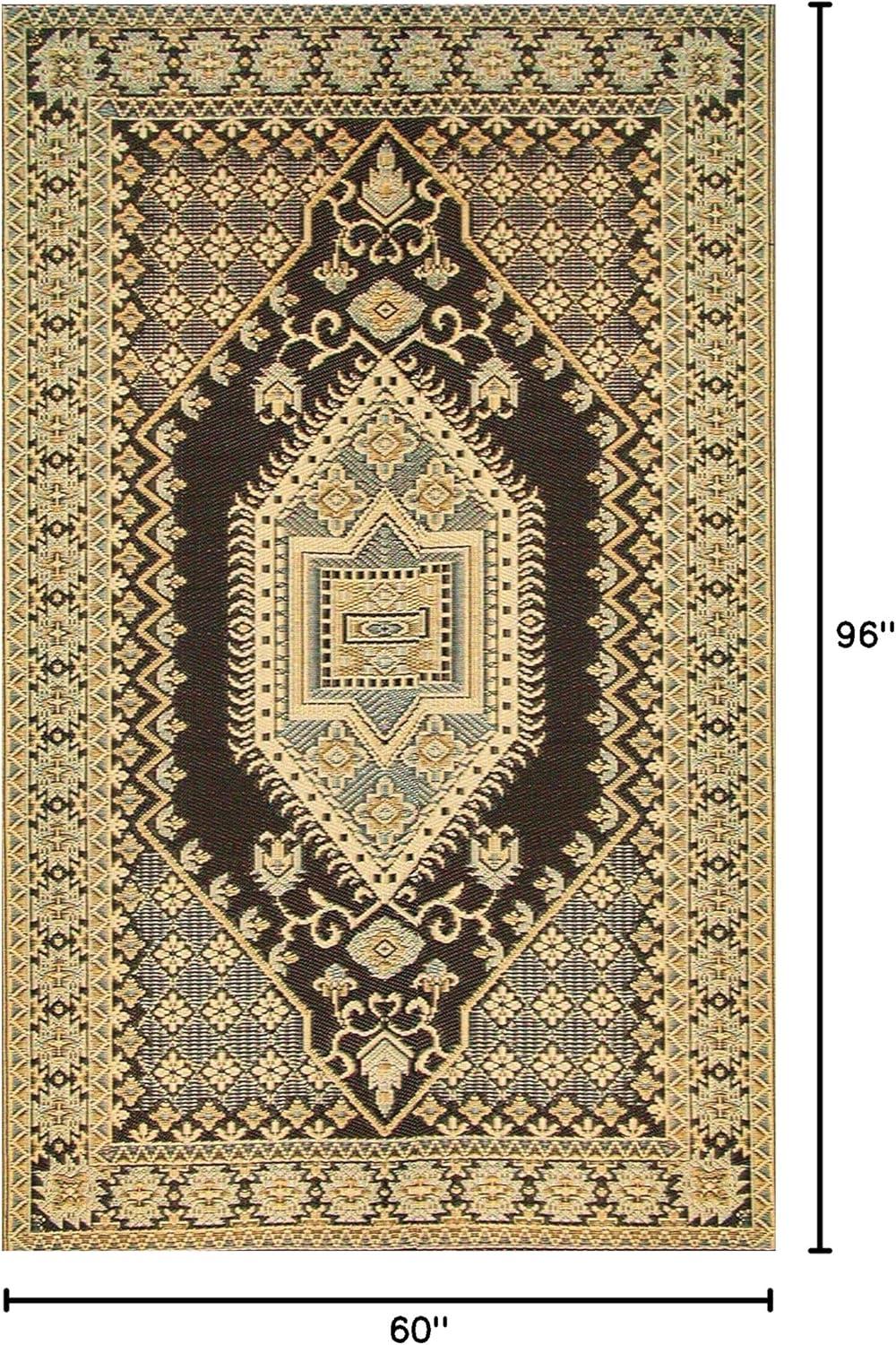 Mad Mats Oriental Hand Hooked Black/Gold Indoor / Outdoor Area Rug