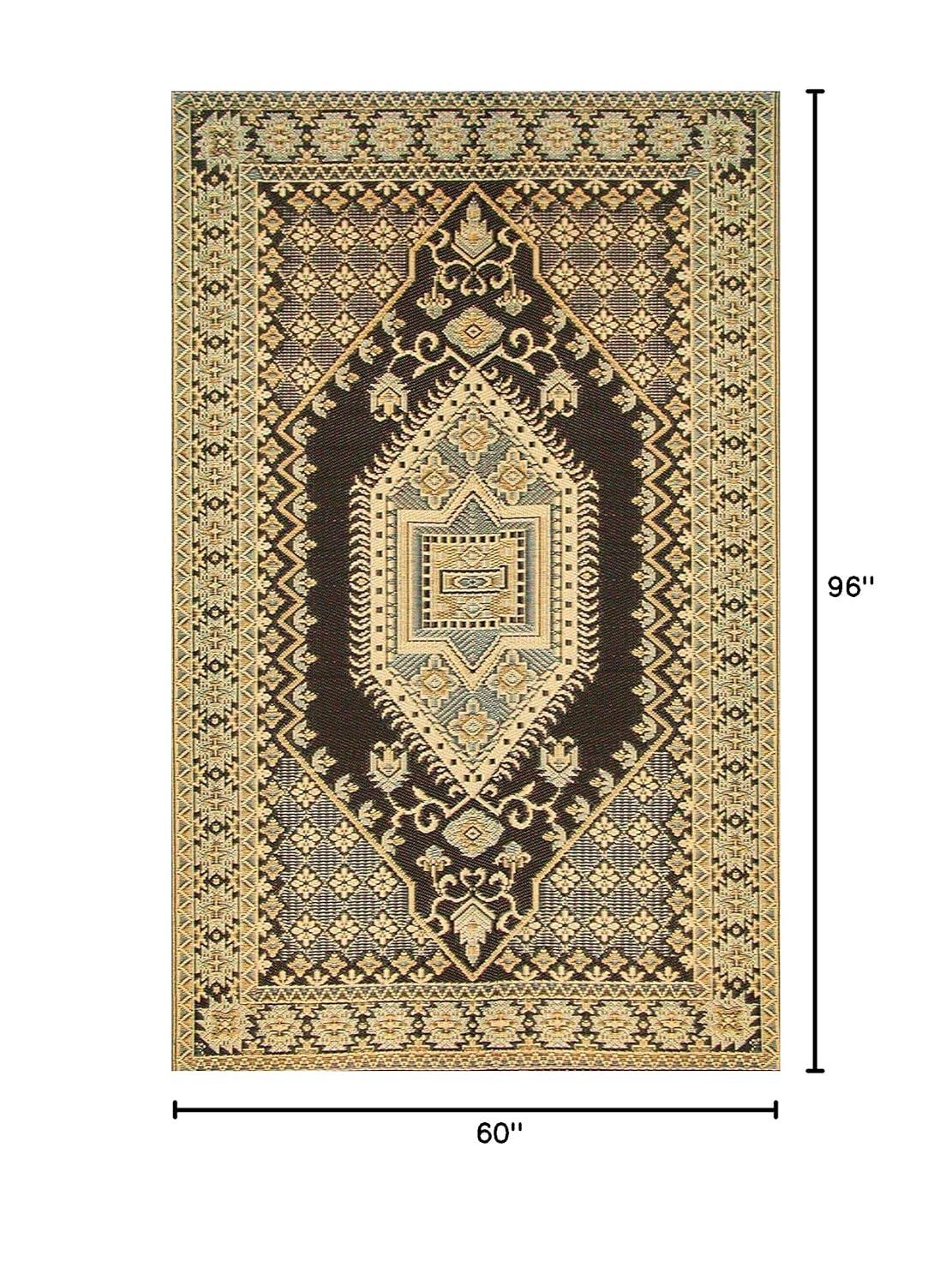 Mad Mats Oriental Hand Hooked Black/Gold Indoor / Outdoor Area Rug