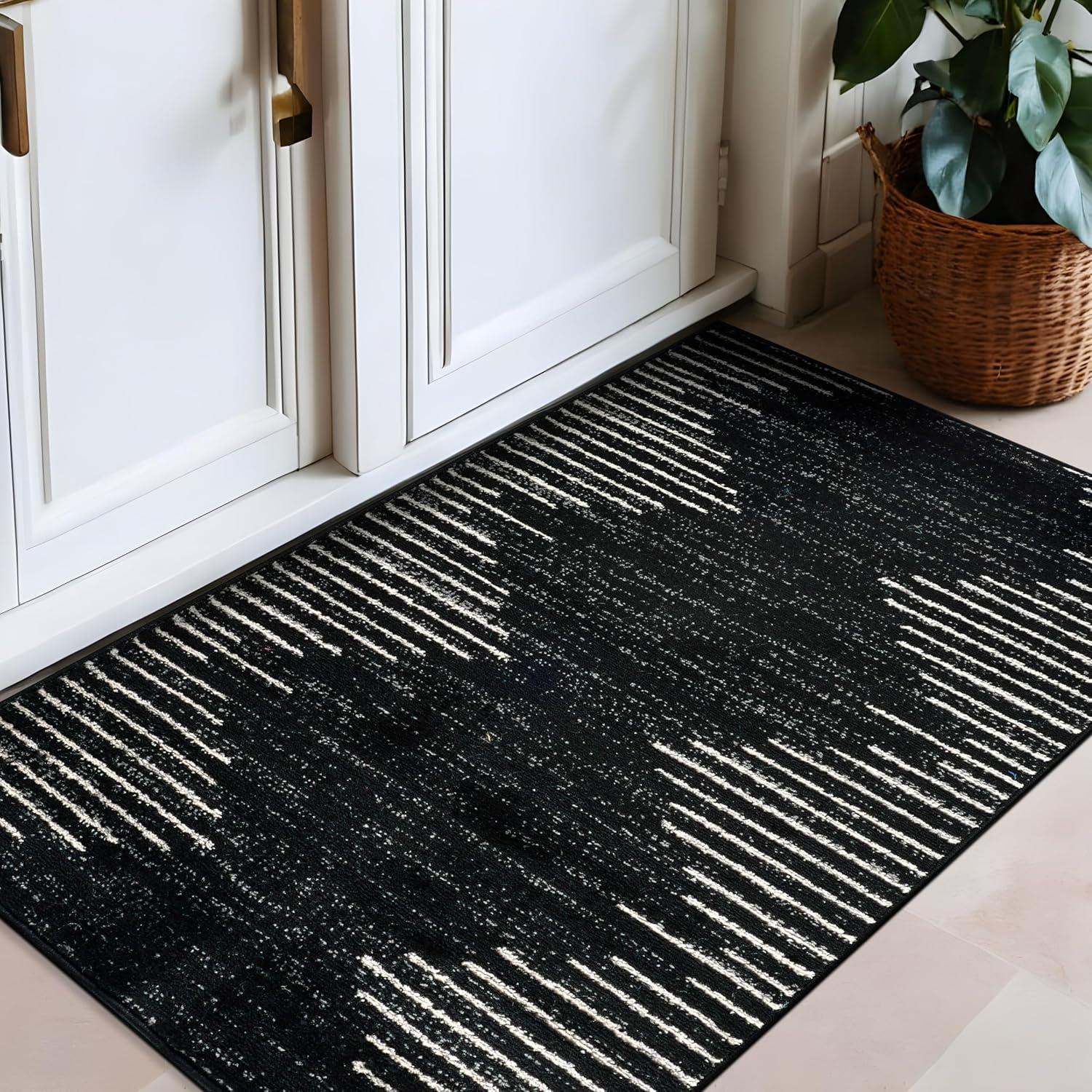 World Rug Gallery Area Rug Bohemian Stripe Jute Rug Carpets for Living Room Rugs for Sale - BLACK 2'7"x4'