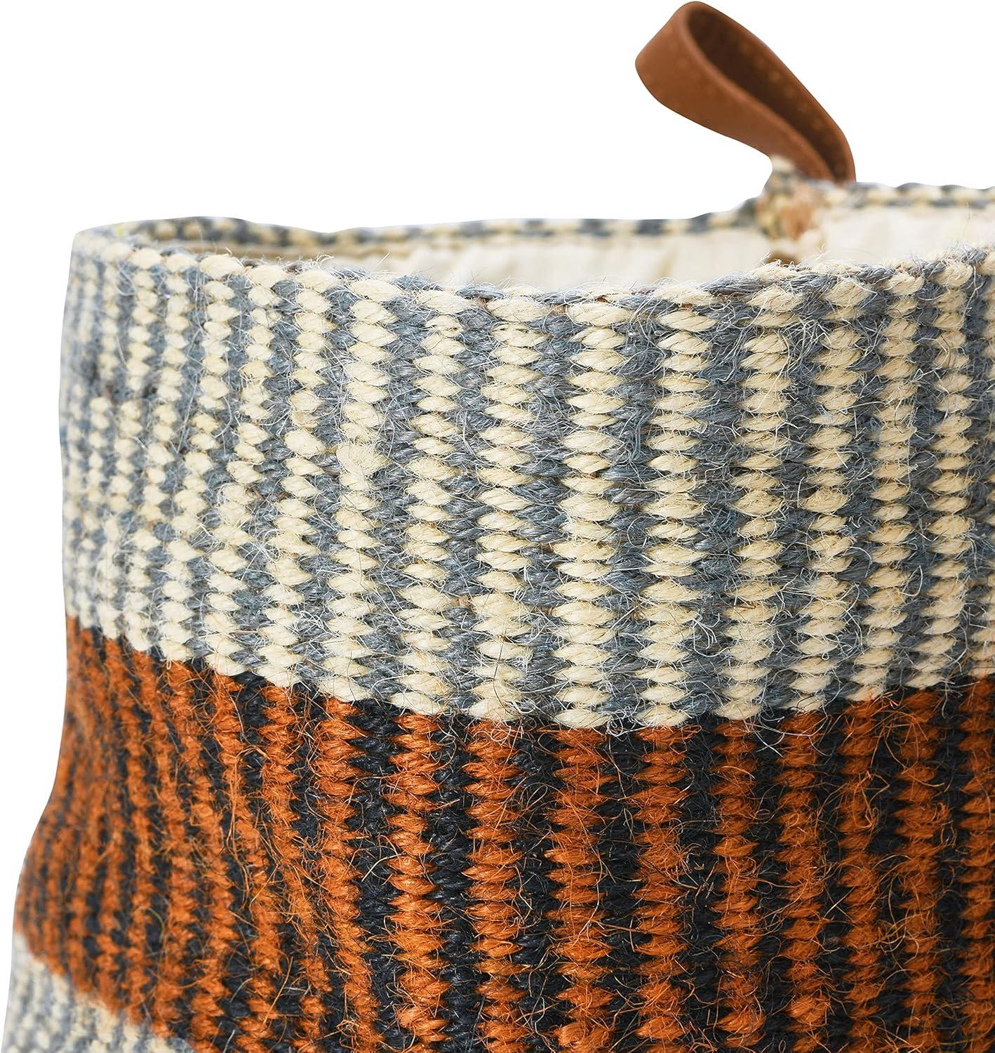 Creative Co-Op Woven Jute Baskets with Liner, Rust Striped, Set of 2 Sizes