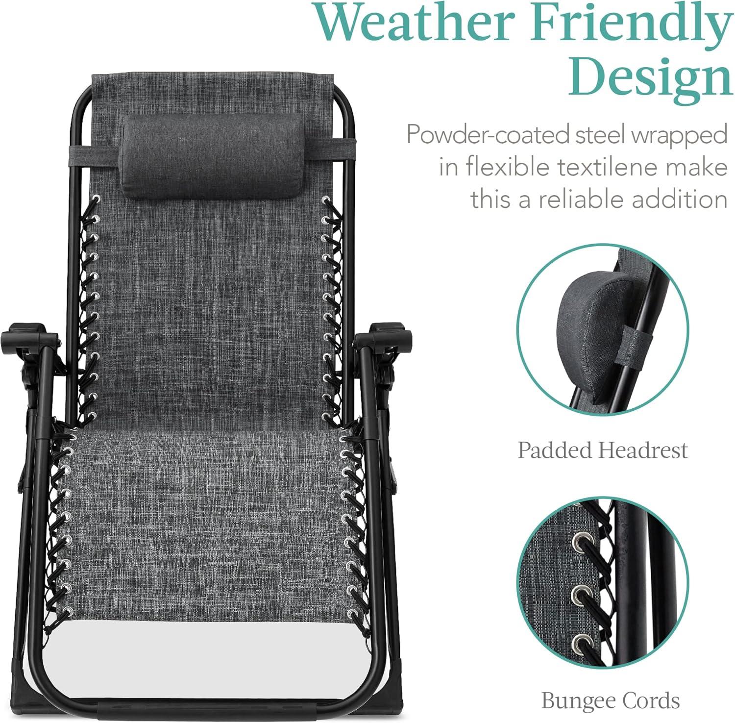 Best Choice Products Oversized Zero Gravity Chair, Folding Recliner w/ Removable Cushion, Side Tray