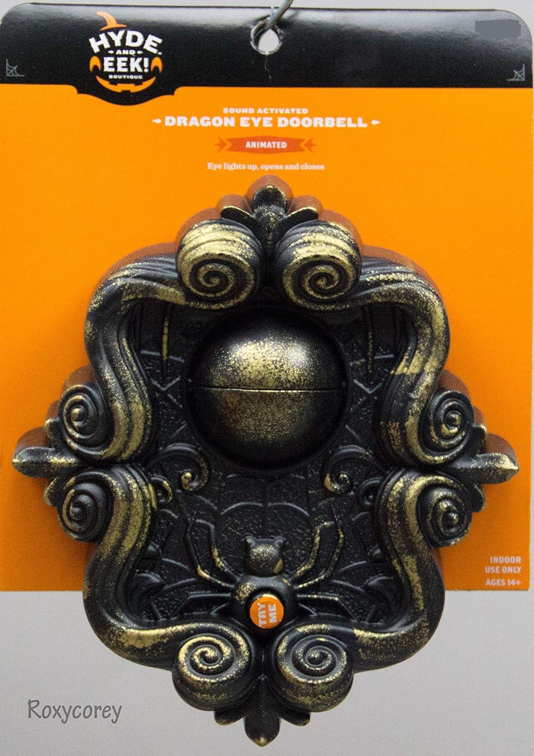Hyde and Eek Boutique Sound Activated Dragon Eye Doorbell Animated Lights Up Open and Closes