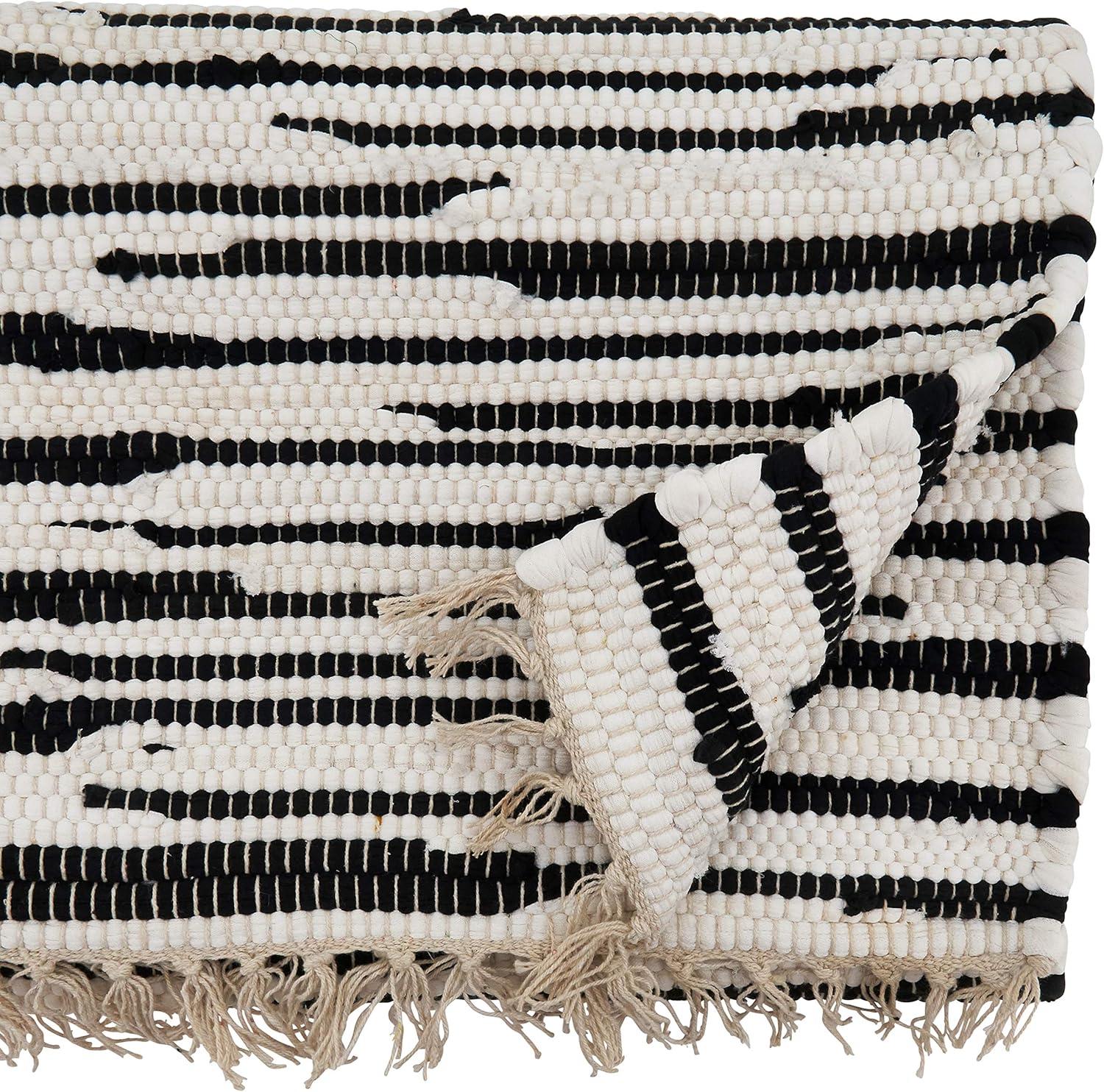 72" x 16" Cotton Zebra Chindi Table Runner Black/White - Saro Lifestyle