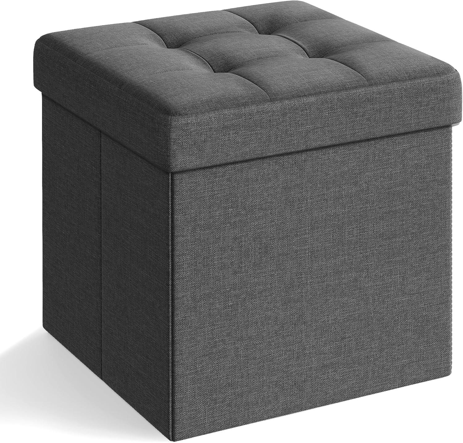 15" Dark Gray Linen Folding Storage Ottoman Bench