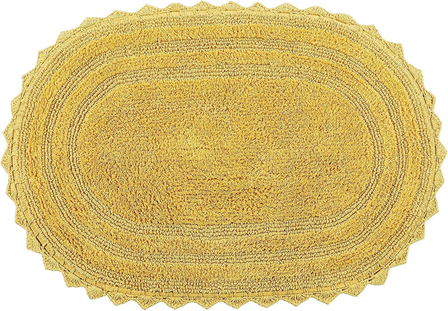 Better Trends Lilly Crochet 100% Cotton Tufted Reversible Bath Rug 20" x 32" Oval - Yellow