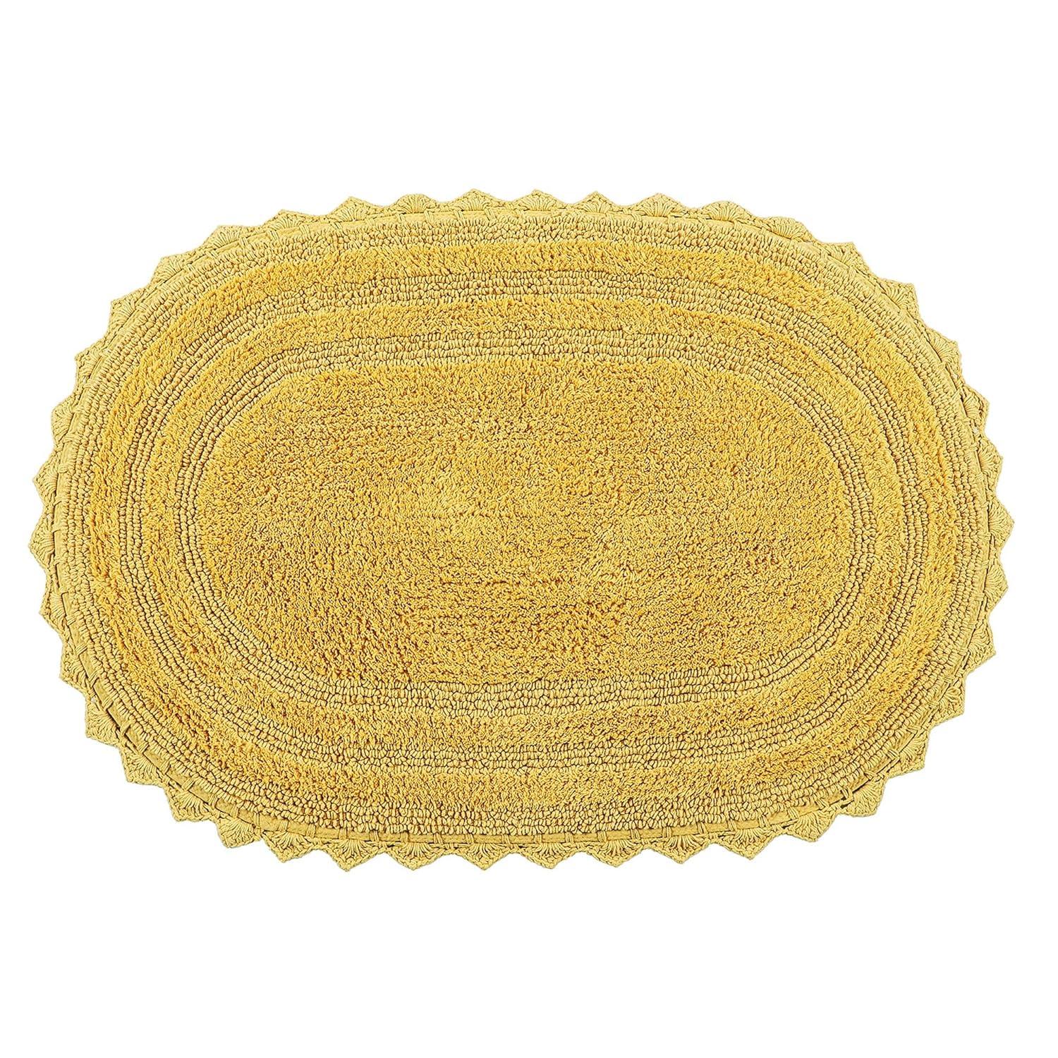Better Trends Lilly Crochet 100% Cotton Tufted Reversible Bath Rug 20" x 32" Oval - Yellow