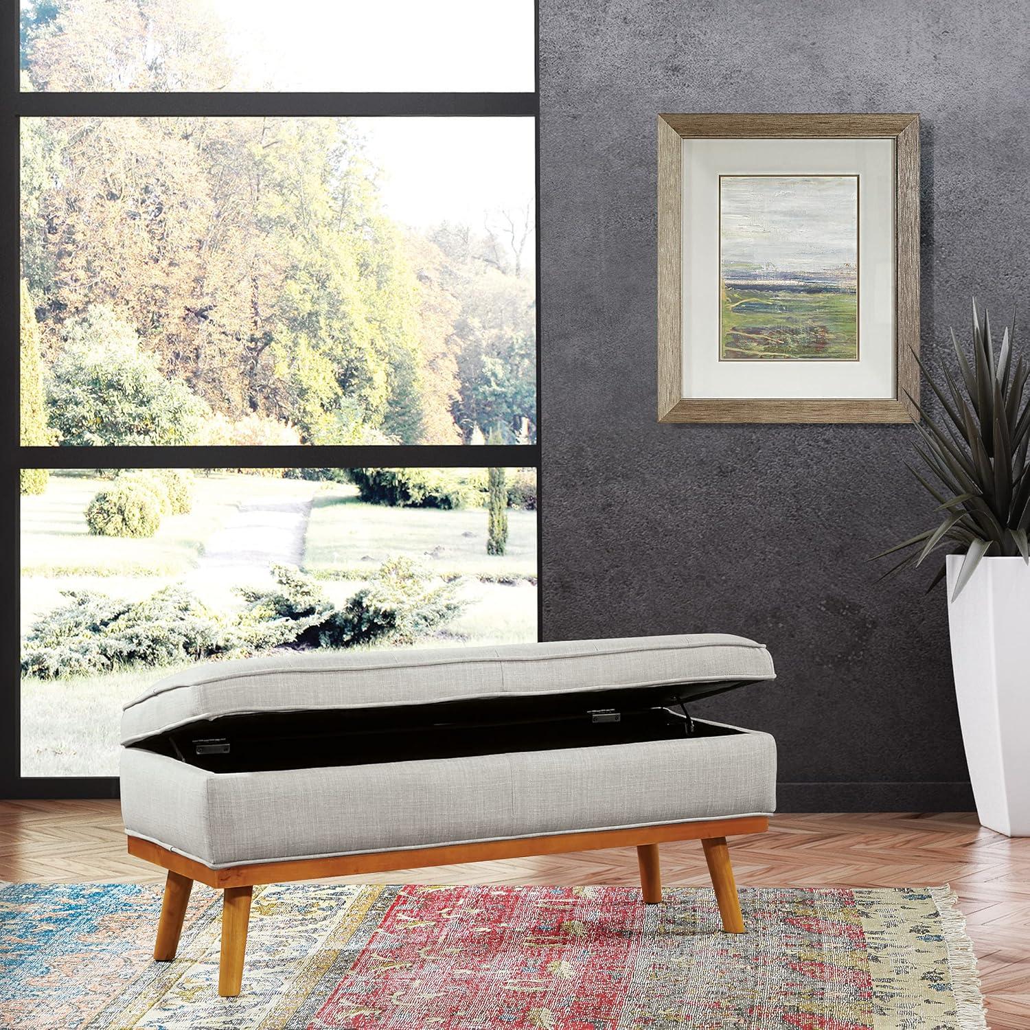 Katheryn Storage Bench Fog - OSP Home Furnishings: Upholstered Ottoman, Mid-Century Modern, Plywood Frame