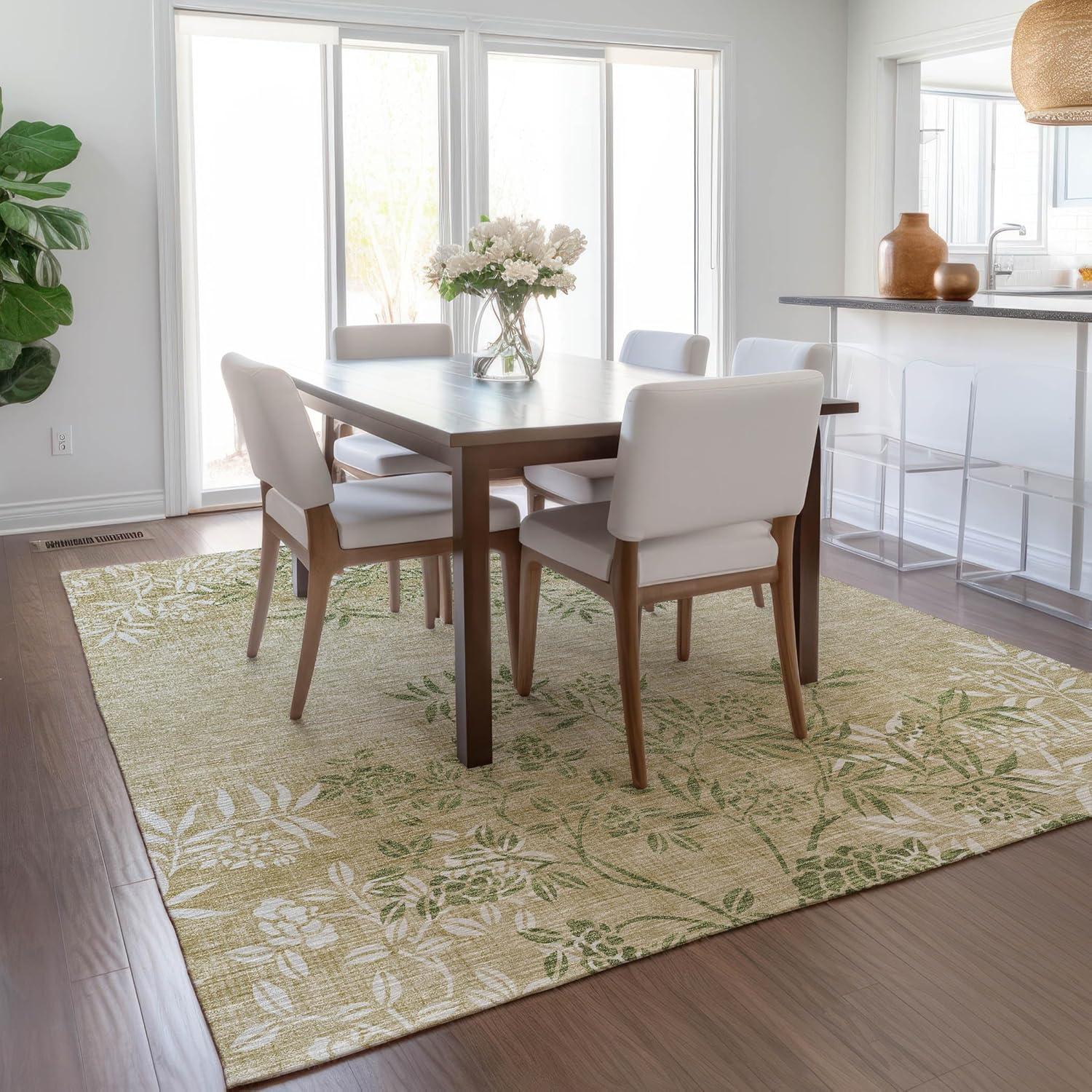 Addison Rugs Chantille Indoor/Outdoor Transitional Floral Khaki Washable Rectangle Rug, 2'6" x 3'10"