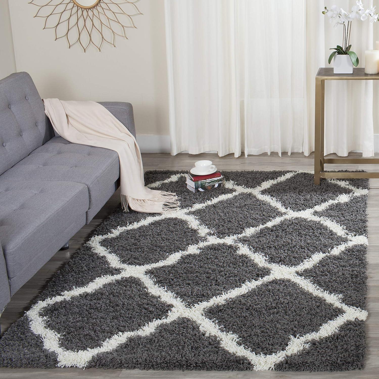 Dallas Shag SGD258 Power Loomed Indoor Area Rug - Dark Grey/Ivory - 5'1"x7'6" - Safavieh.