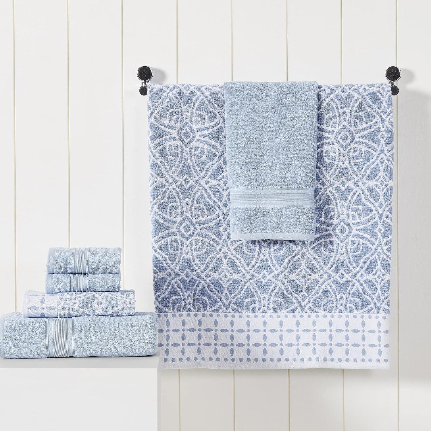 Modern Threads 6 Piece Set, 2 Bath Towels, 2 Hand Towels, 2 Washcloths Yarn Dyed Jacquard/Solid Towel Set Monroe