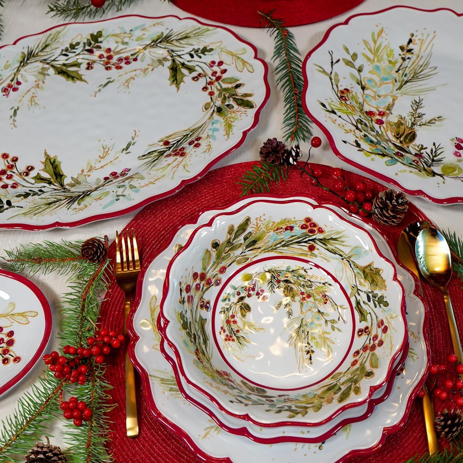 Christmas Gatherings Melamine 2pc Platter Set -  Round 14" Oval 18" x 13.5" (Set of 2)