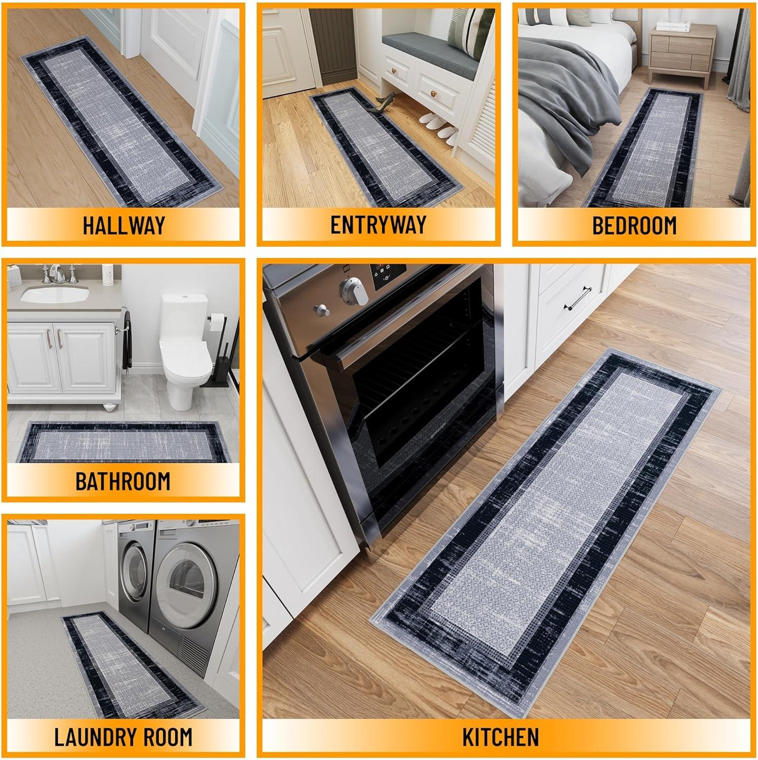 Non-Slip Bordered Area Rug For Living Room, Hallway Runner, Entryway Rug