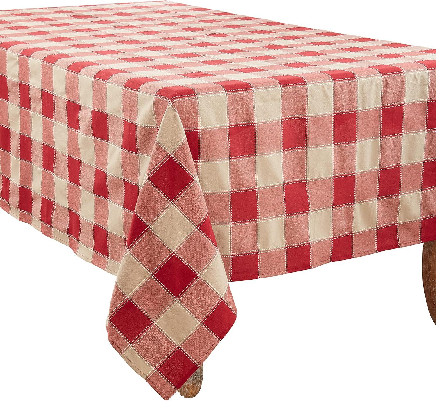 Saro Lifestyle Cotton And Poly Blend Stitched Plaid Tablecloth