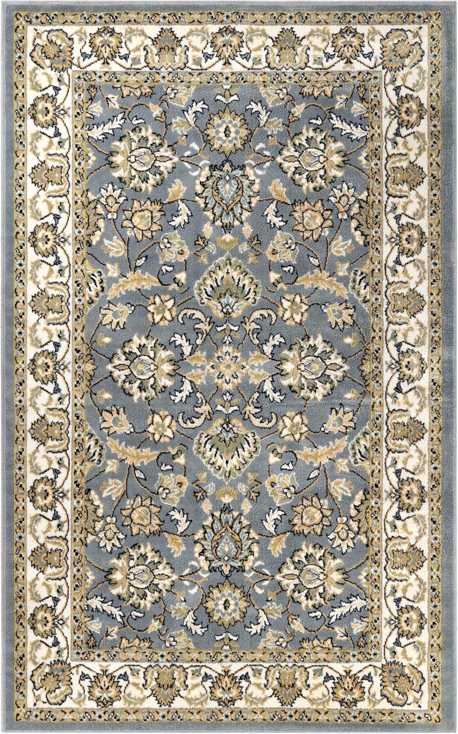 Elegant Lille Floral Scroll 4' x 6' Gray Synthetic Area Rug