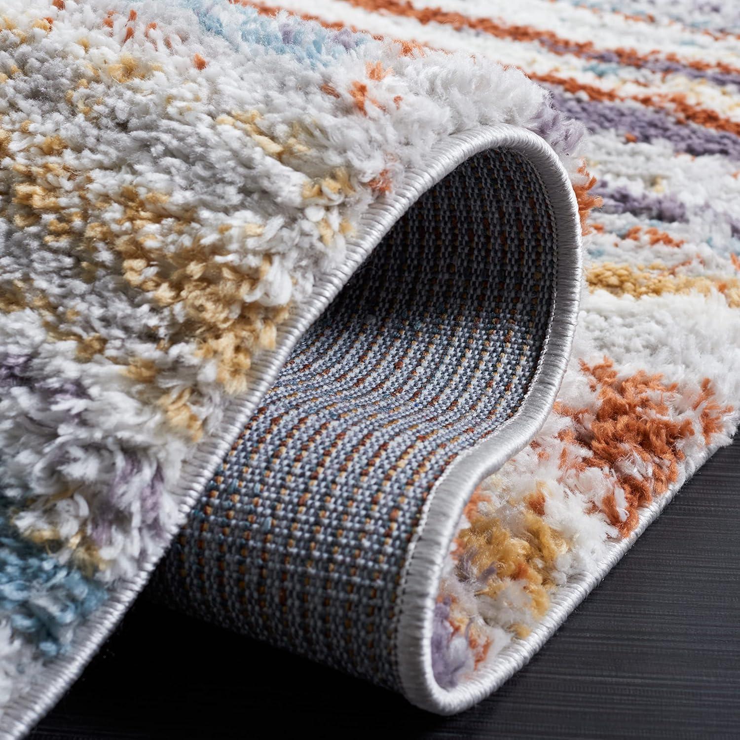 SAFAVIEH Berber Jaslyn Abstract Shag Area Rug, 3' x 5', Blue Rust/Ivory