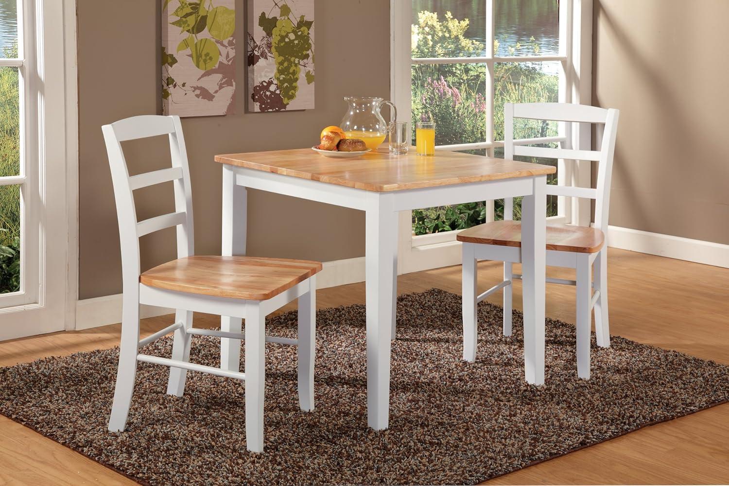 3pc Dining Table with 2 Ladderback Chairs White/Natural – International Concepts: Solid Wood, Square, Non-Extension