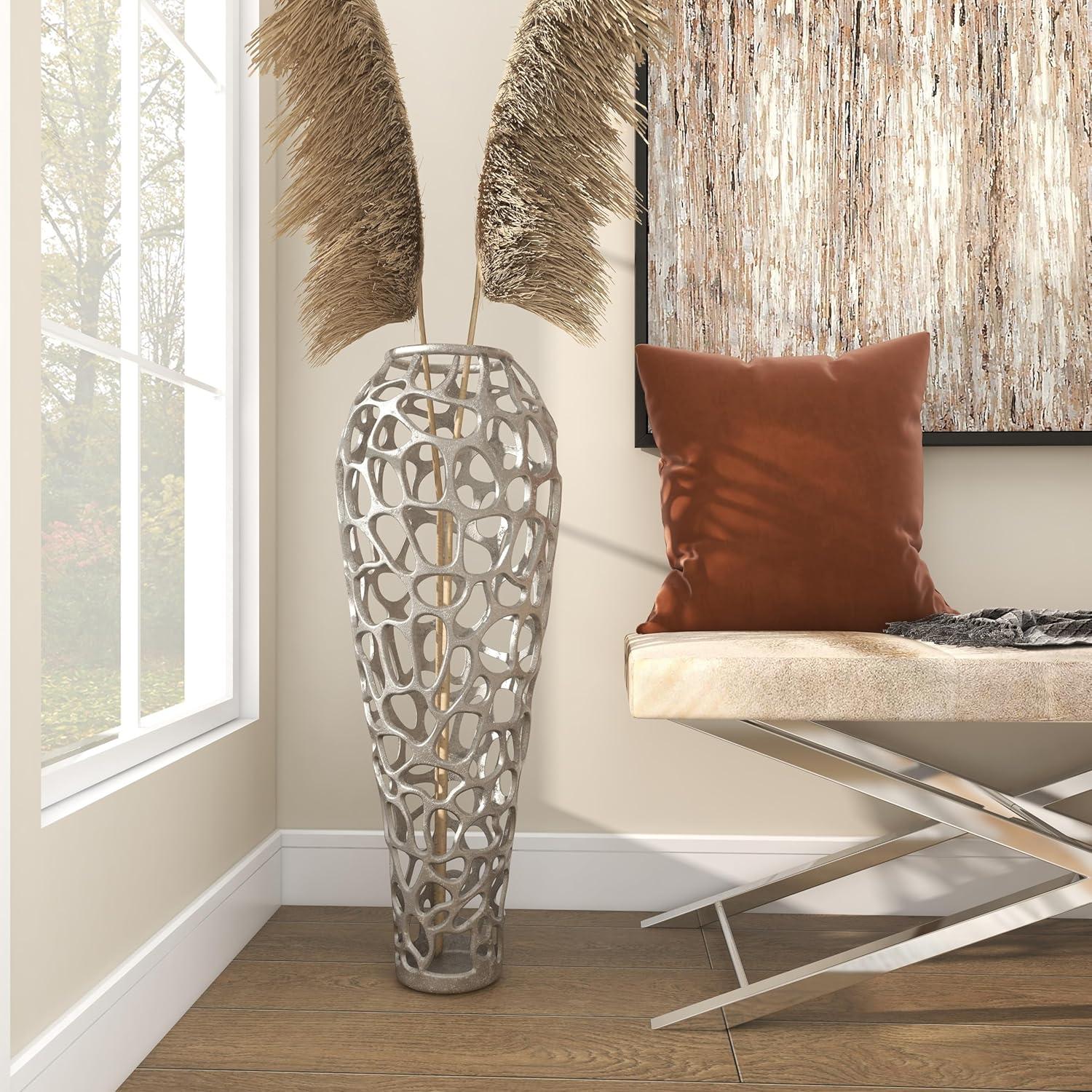Elegant Silver Coral Aluminum Floor Vase 12" x 33"